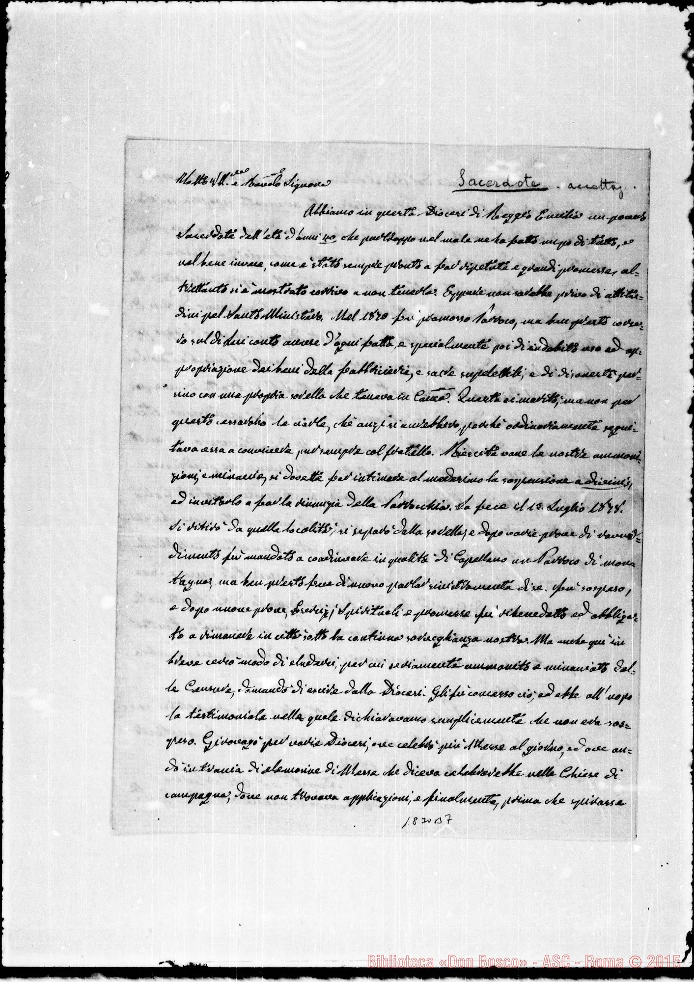 Fotogramma B 7 — Covandoli Domenico, sac.: Scrive su un anonimo sacerdote