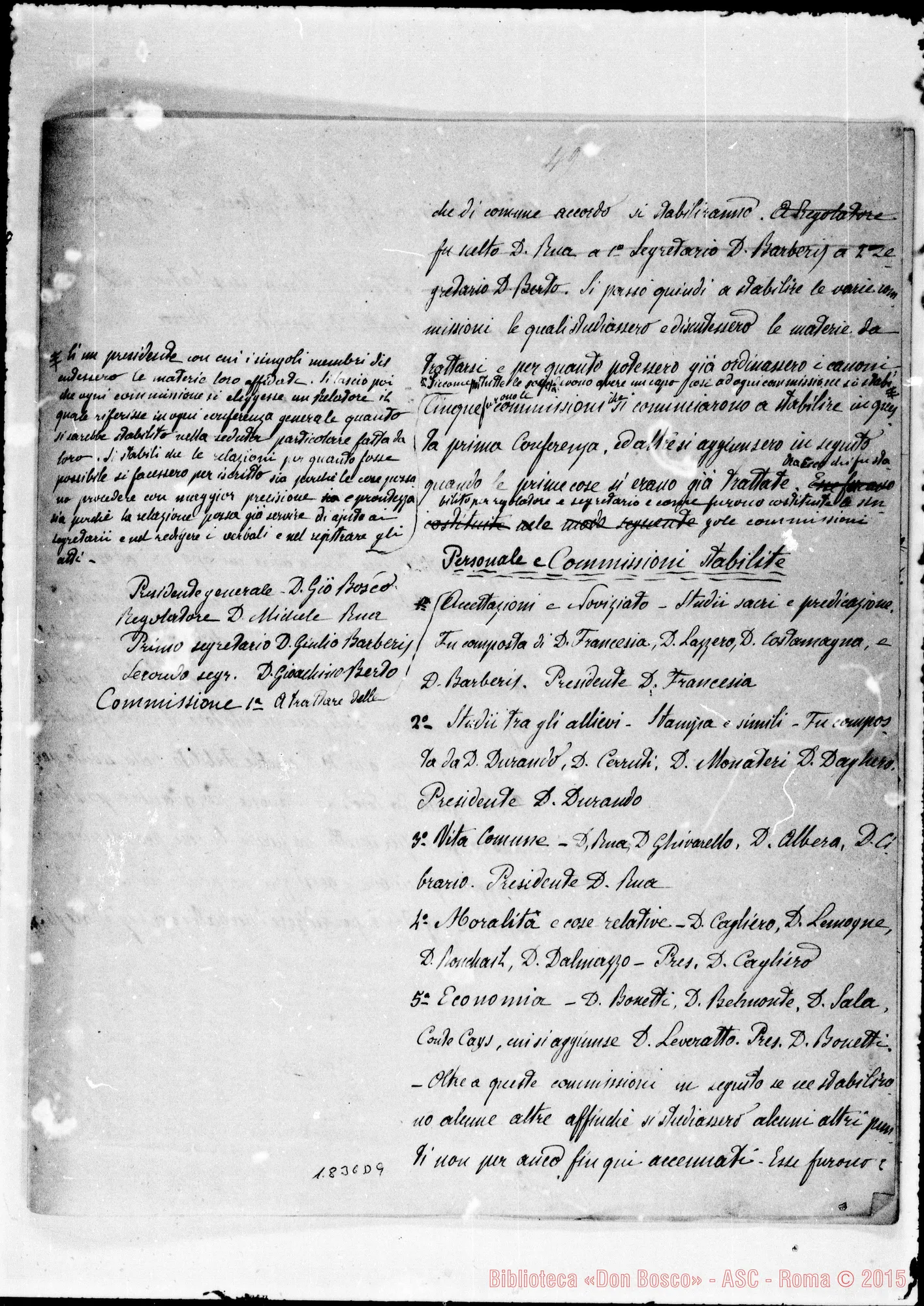 Fotogramma D 9 — Deliberazioni: Storia, atti E canoni del Cap. Gen. Manoscritti