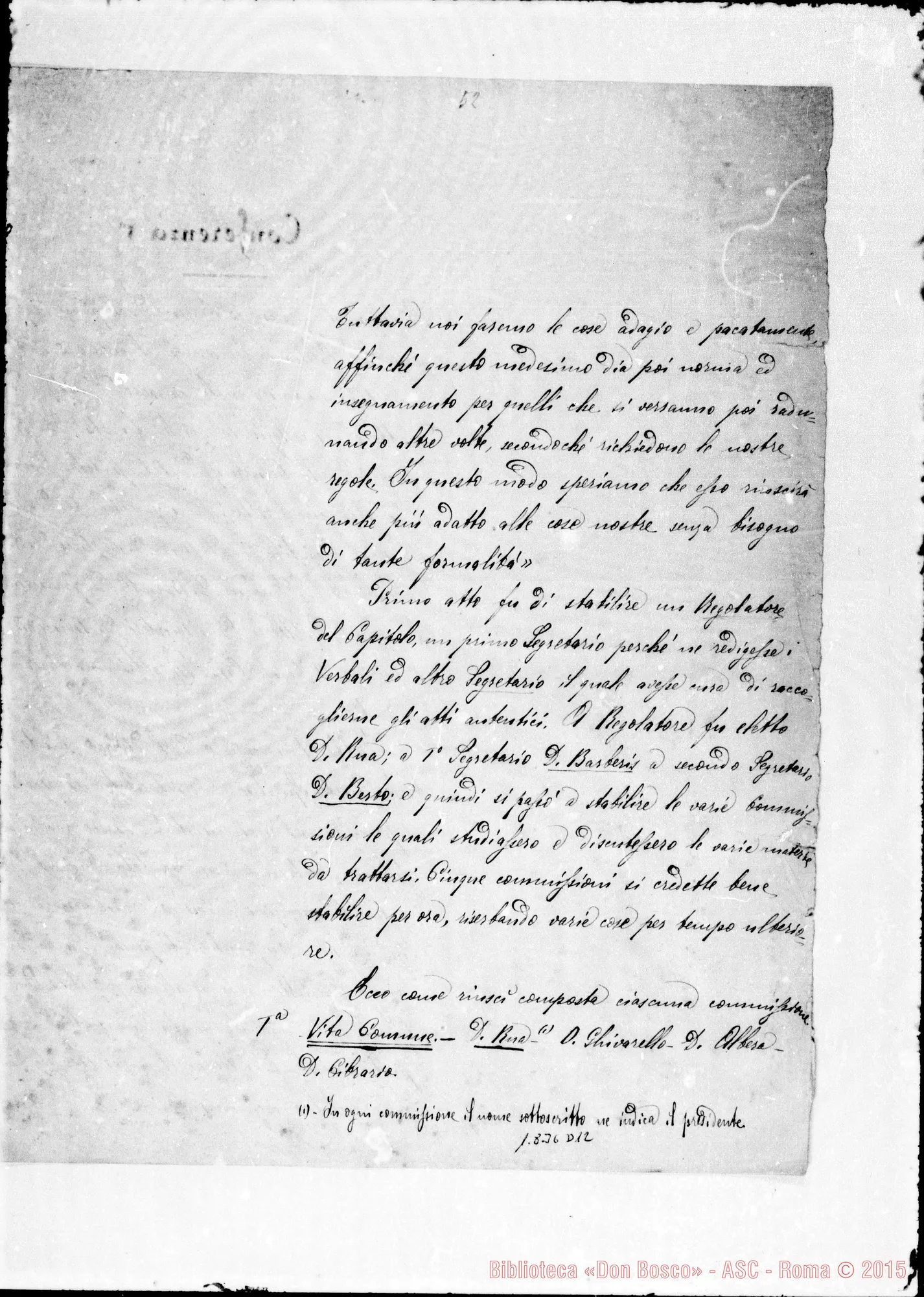 Fotogramma D 12 — Deliberazioni: Storia, atti E canoni del Cap. Gen. Manoscritti