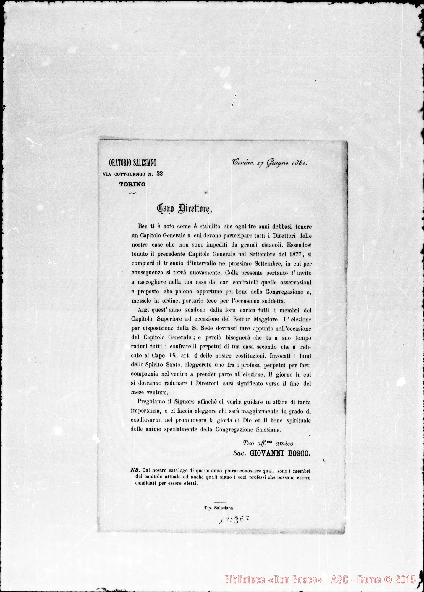 Fotogramma E 7 — Convocazione del II Cap. Generale. Stampato