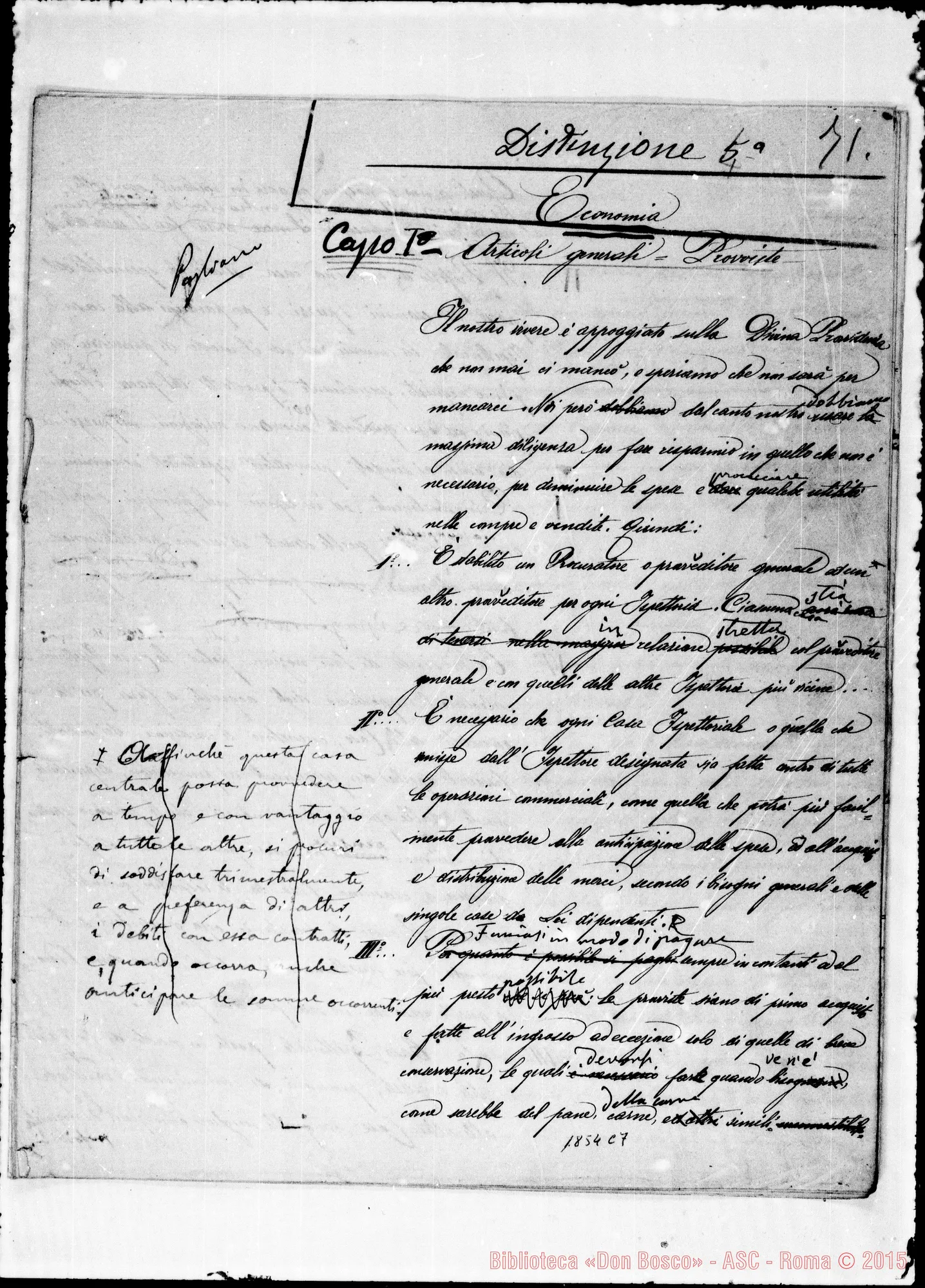 Fotogramma C 7 — Economia. Ms. con correz. E aggiunte autogr. Bosco