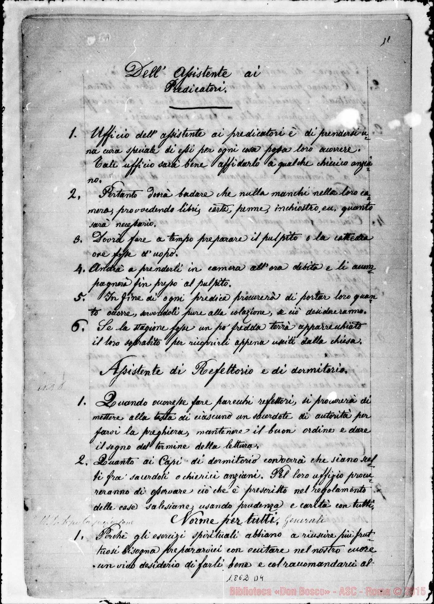Fotogramma D 4 — Esercizi Spirituali: Regolamento: diverse stesure