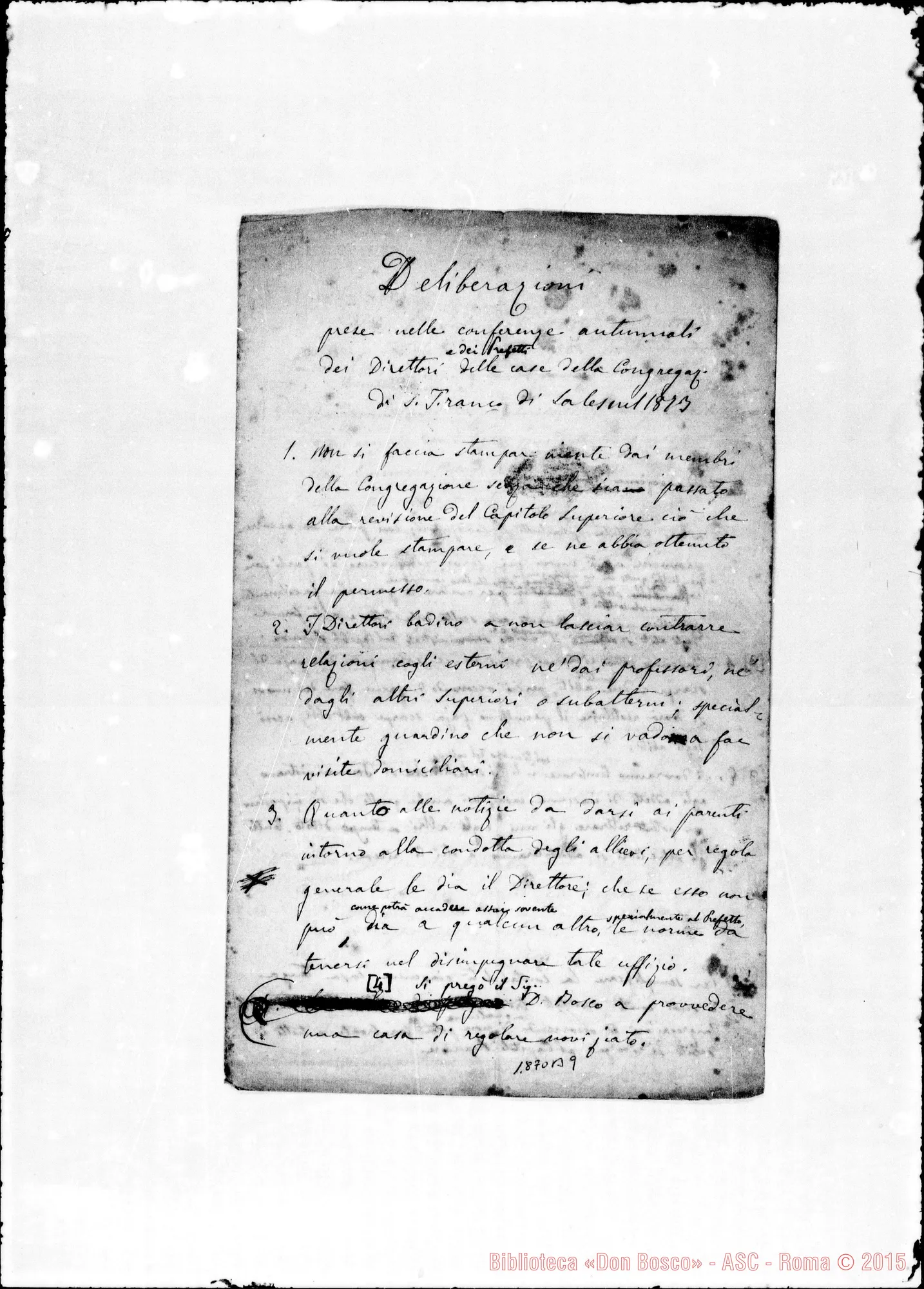 Fotogramma B 9 — 1873: Deliberazioni delle conferenze autunnali. Ms. Rua, aggiunte Bosco.