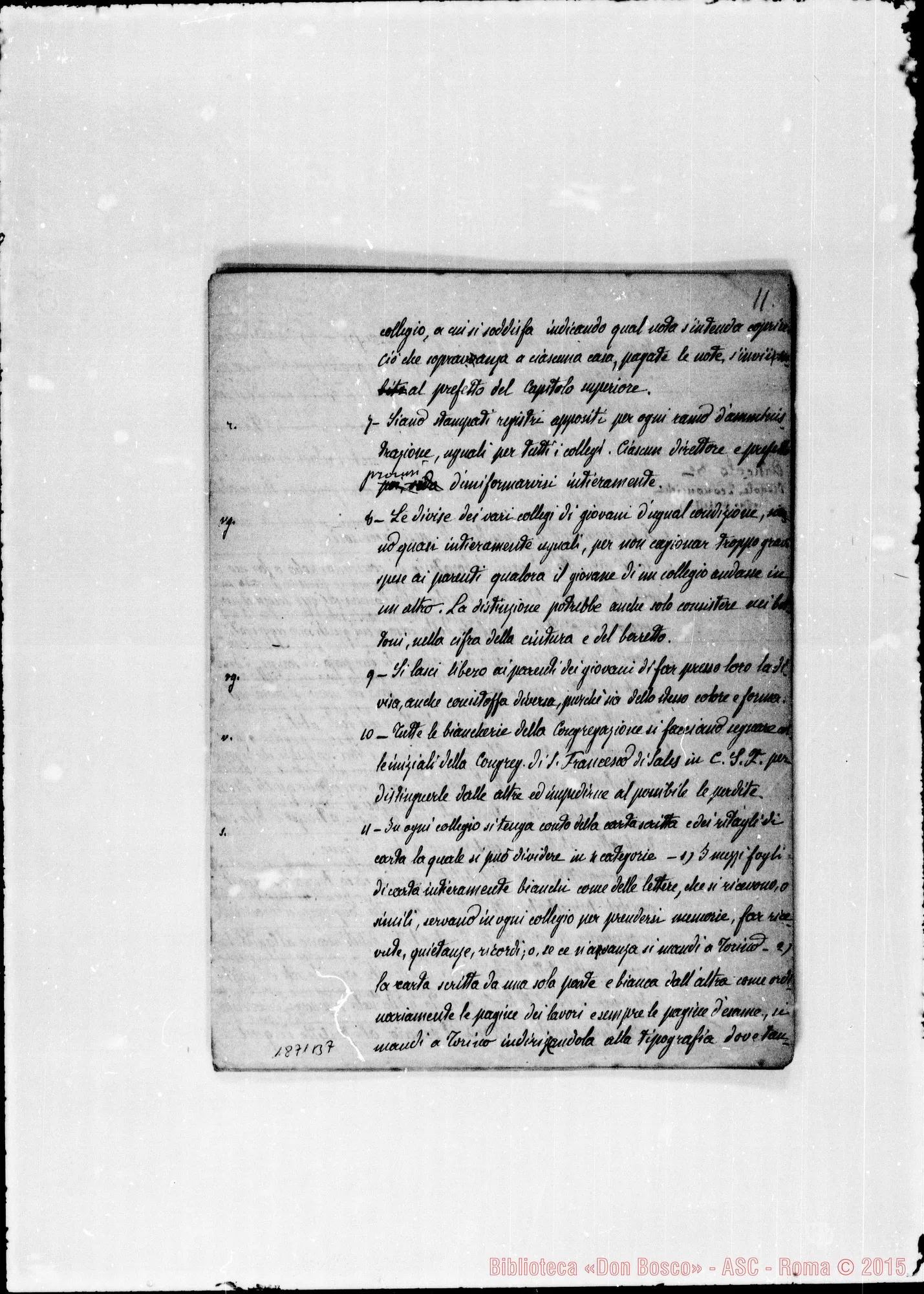 Fotogramma B 7 — 1874: Deliberazioni delle conferenze Generali. Ms. con correz. e aggiunte Bosco