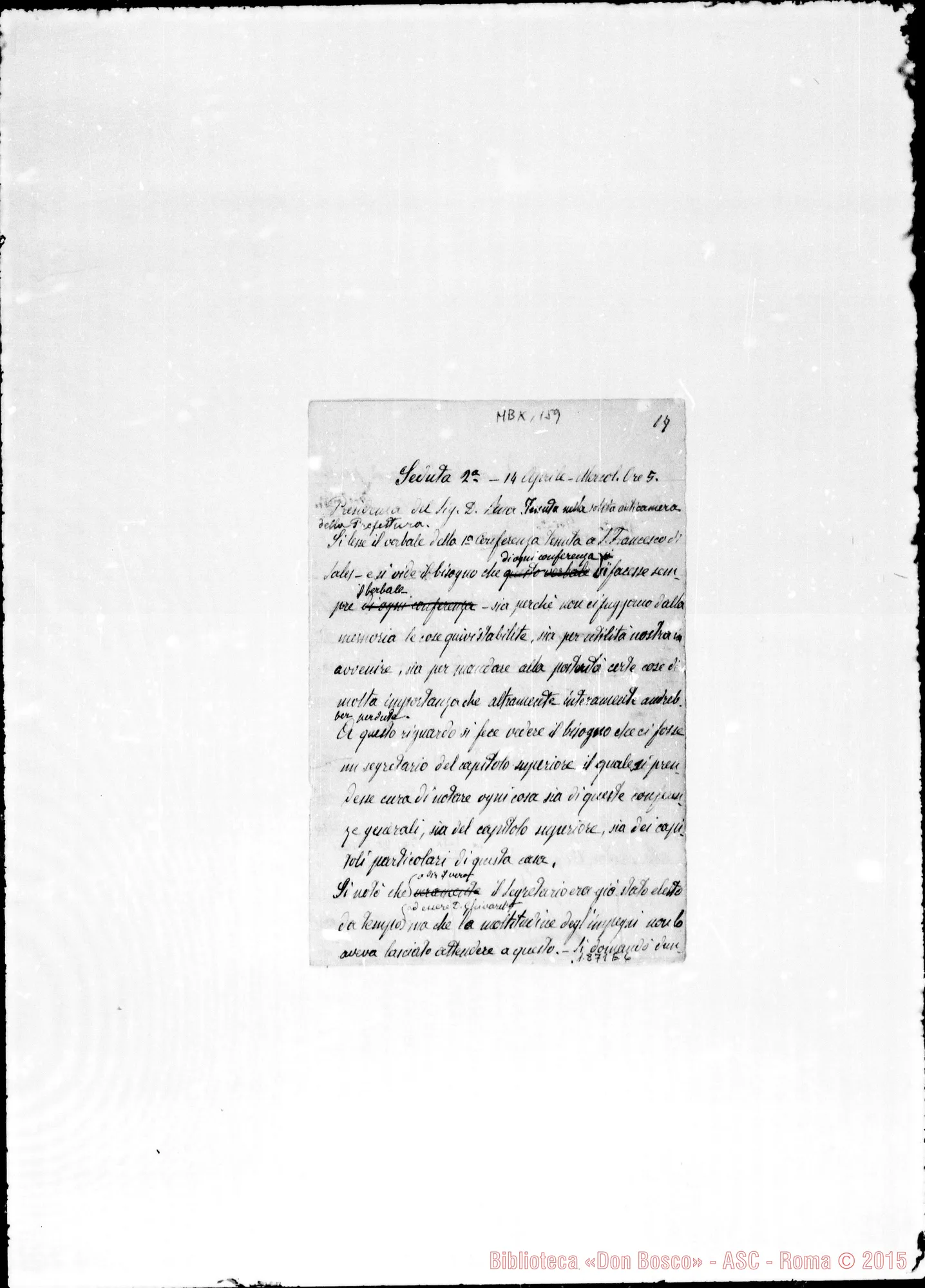 Fotogramma E 6 — 1875: Cinque conferenze private nei giorni 14-15-16 aprile. Ms. Barberis