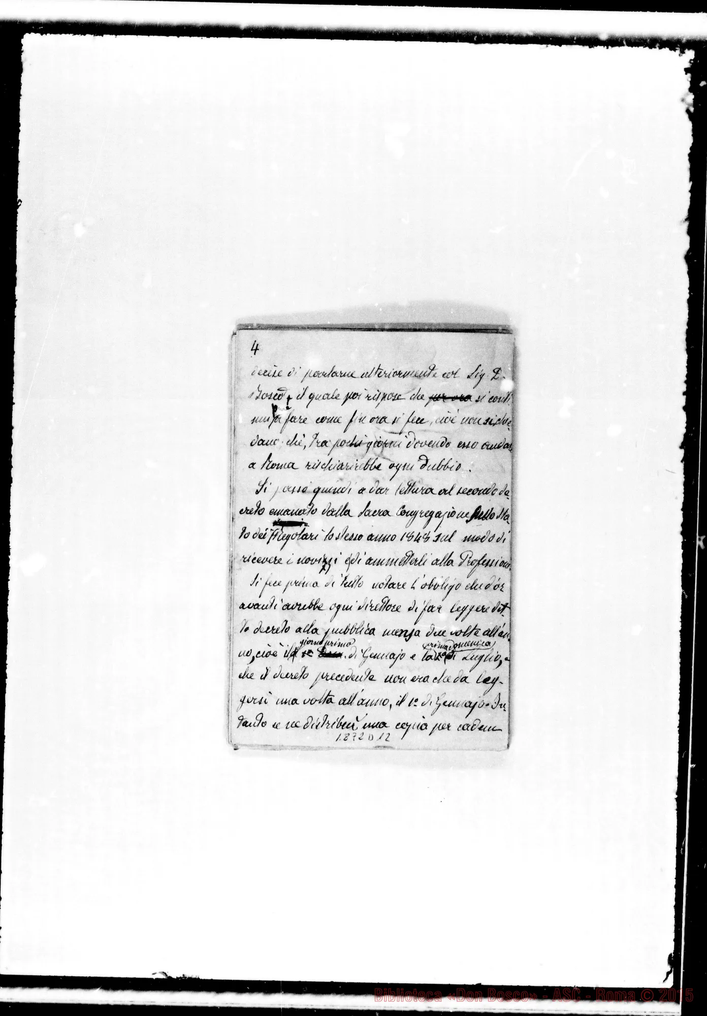 Fotogramma D 12 — Verbali delle conferenze date da D. Bosco dal 26 al 28 gennaio 1875
