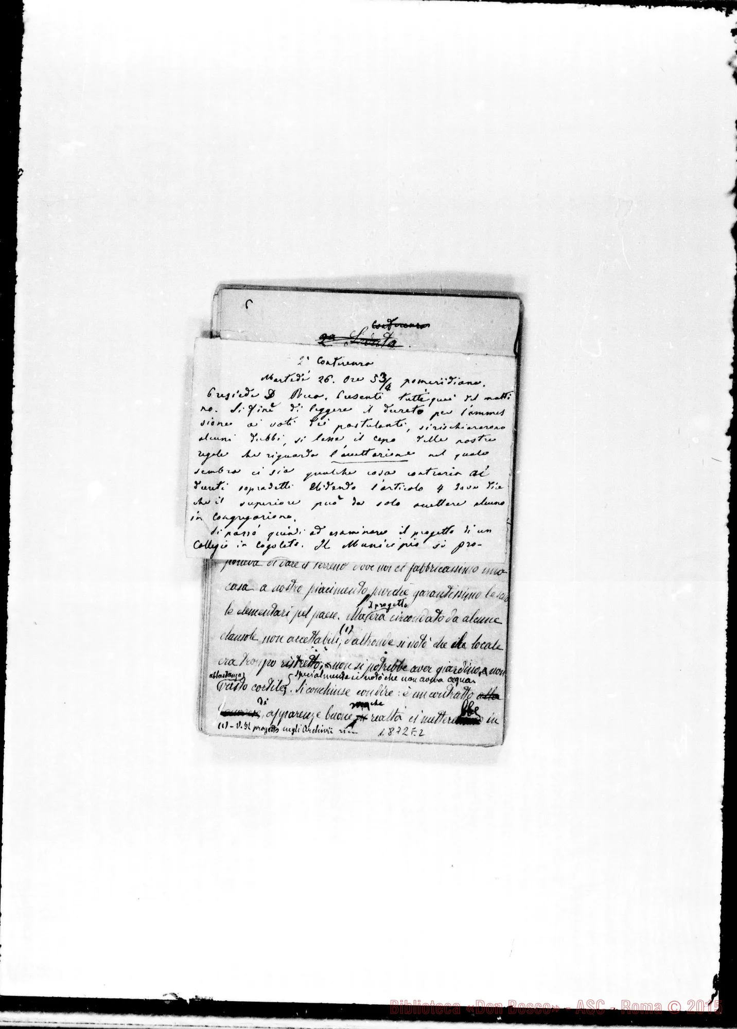 Fotogramma E 2 — Verbali delle conferenze date da D. Bosco dal 26 al 28 gennaio 1875