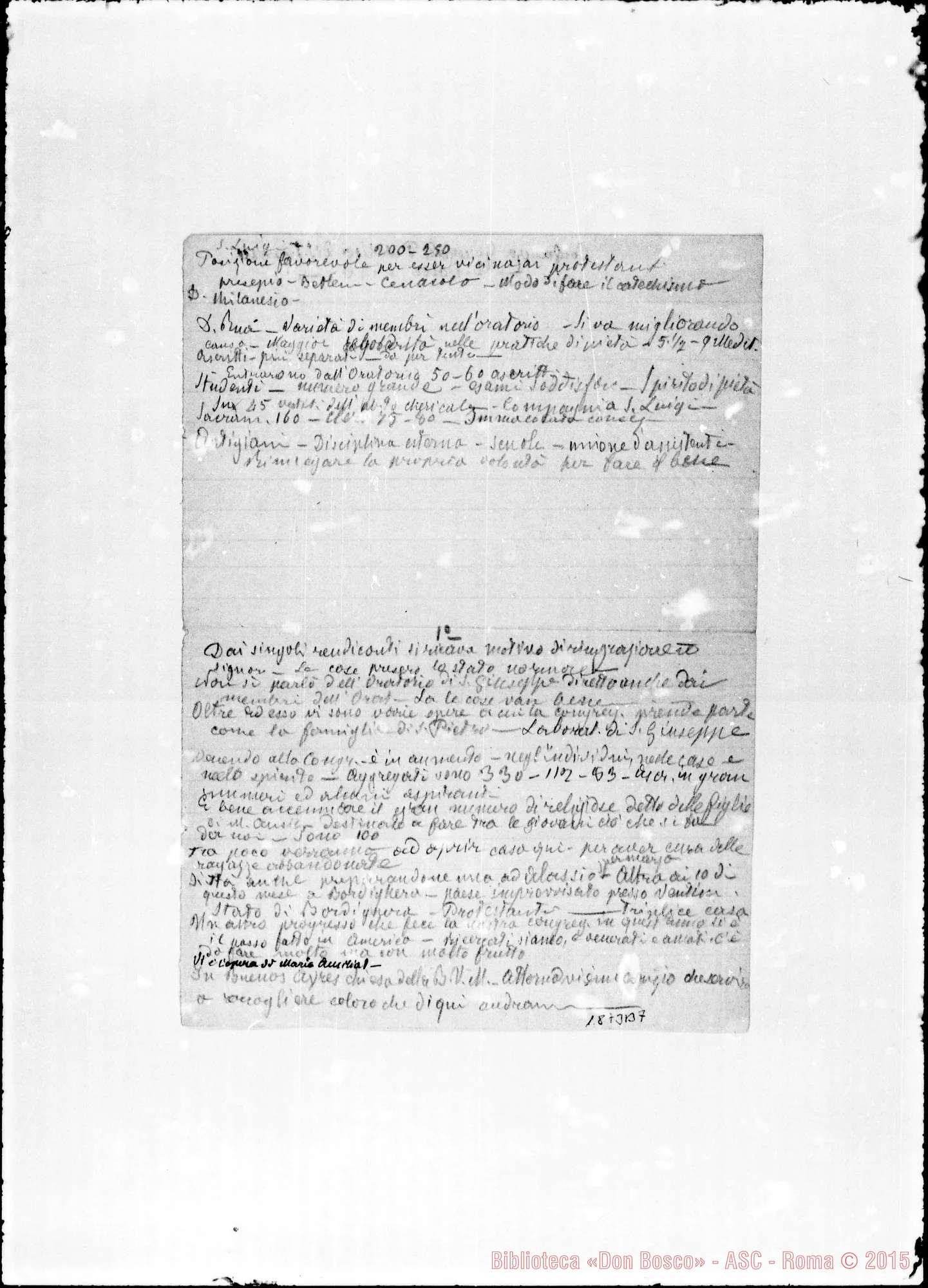 Fotogramma B 7 — 1876: Conferenza Generale Pubblica. Appunti A matita