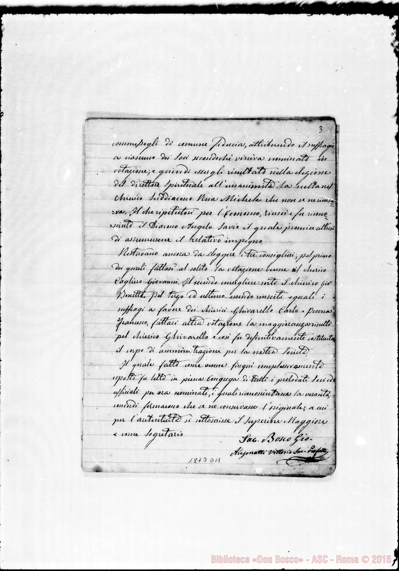 Fotogramma D 11 — Elezione del Capitolo Superiore (18-12-1859). Ms. Orig. Firma autogr. Bosco