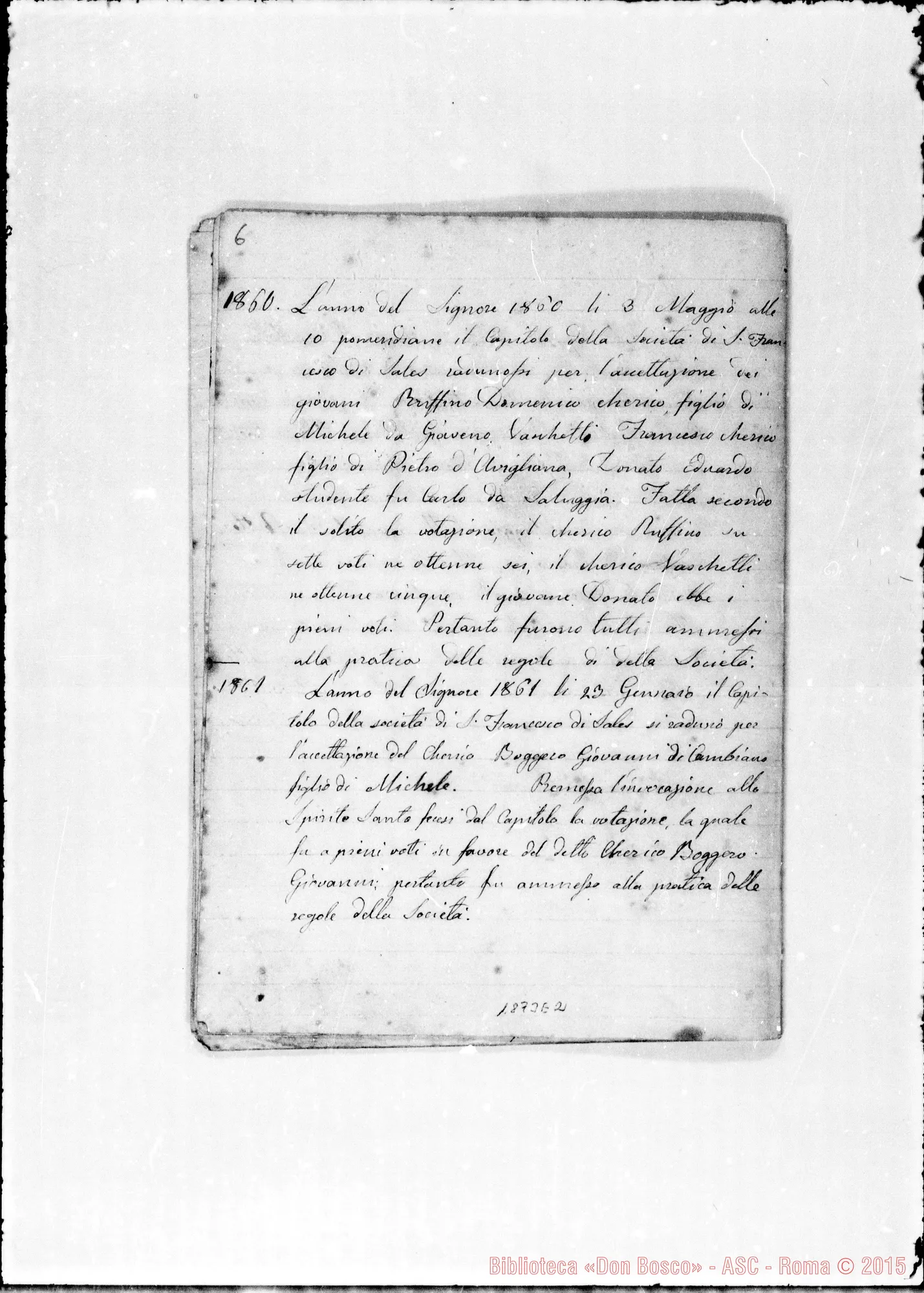 Fotogramma E 2 — Verbali delle adunanze dell’anno 1860 fino al 1869. Ms. originale