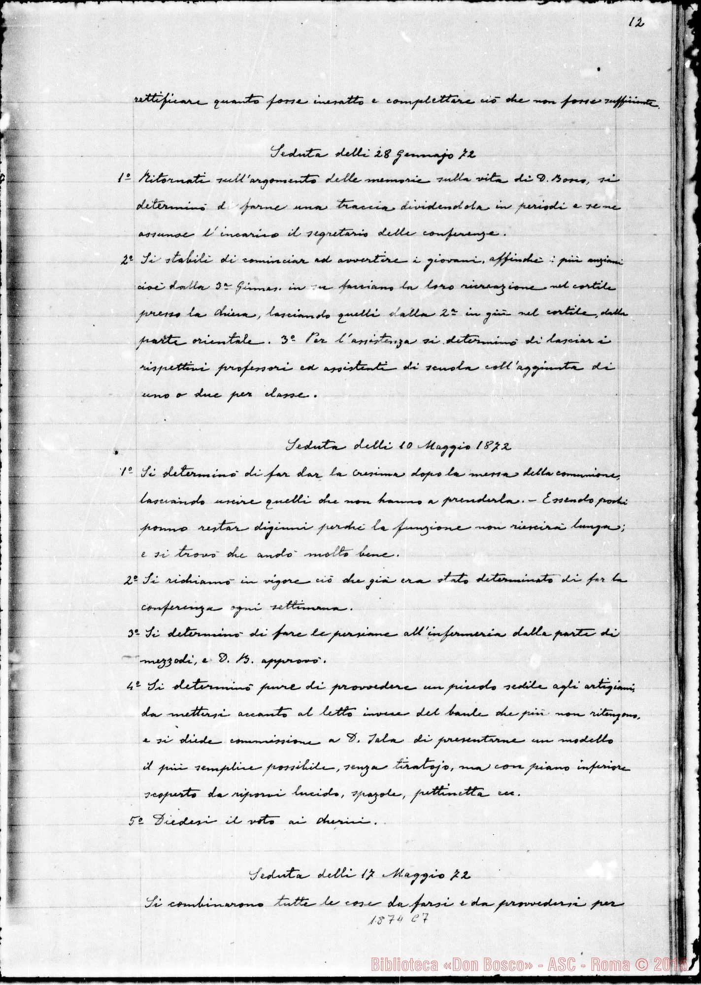 Fotogramma C 7 — Deliberazioni del Capitolo Superiore (1866-1877). Ms. non originale