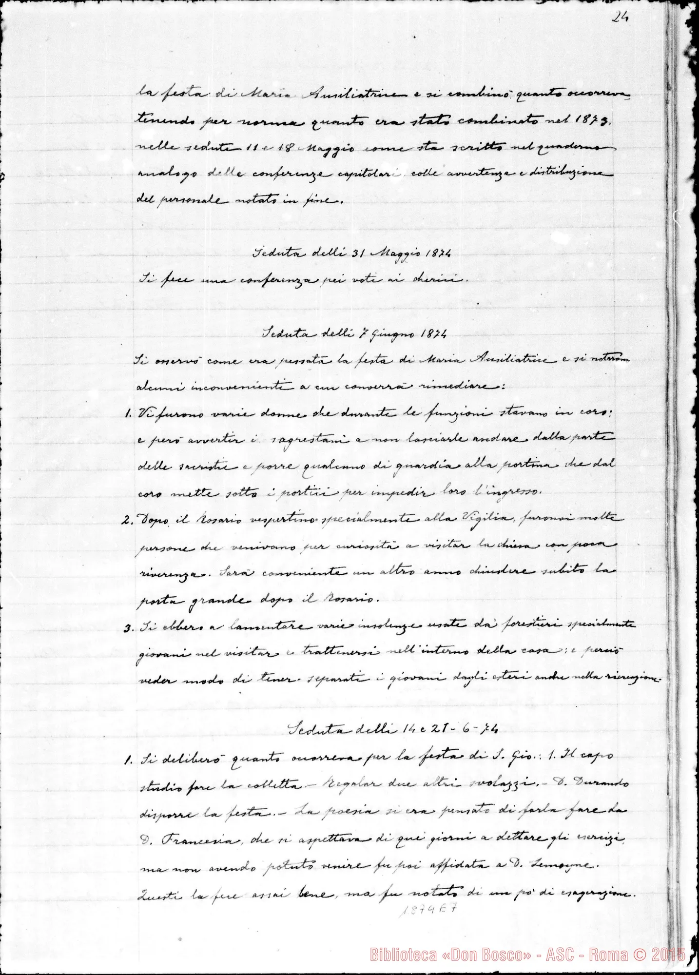 Fotogramma E 7 — Deliberazioni del Capitolo Superiore (1866-1877). Ms. non originale