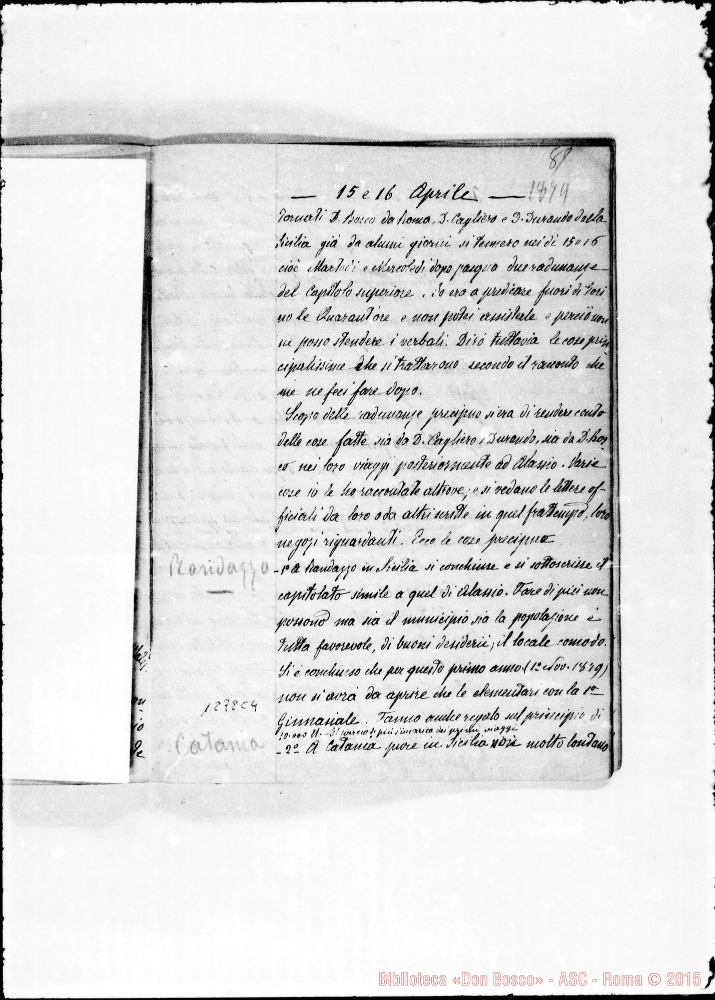 Fotogramma C 4 — Verbali del Cap. Sup. Quaderno II, ms. originale Barberis (1878-1879)