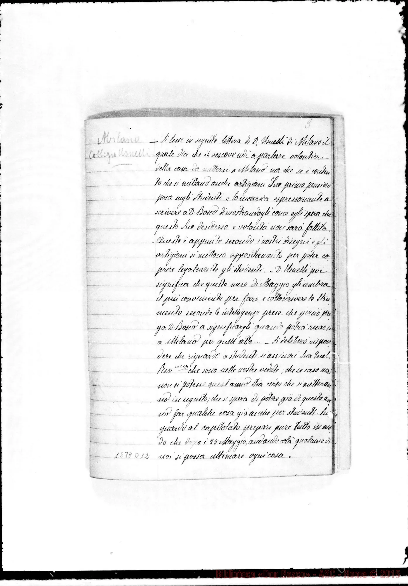 Fotogramma D 12 — Verbali del Cap. Sup. Quaderno III, ms. originale Barberis (aprile-giugno 1879)