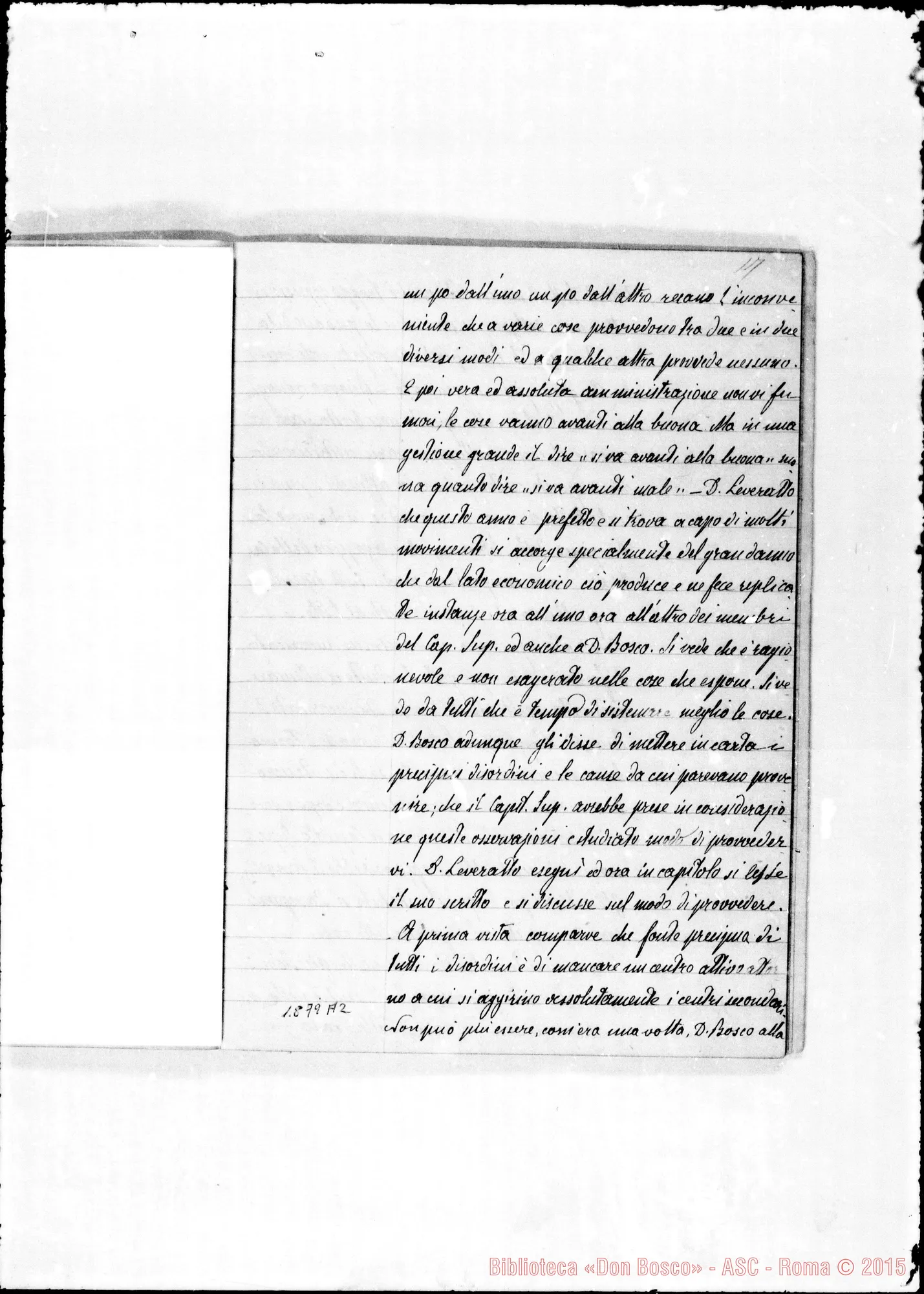Fotogramma A 2 — Verbali del Cap. Sup. Quaderno III, ms. originale Barberis (aprile-giugno 1879)