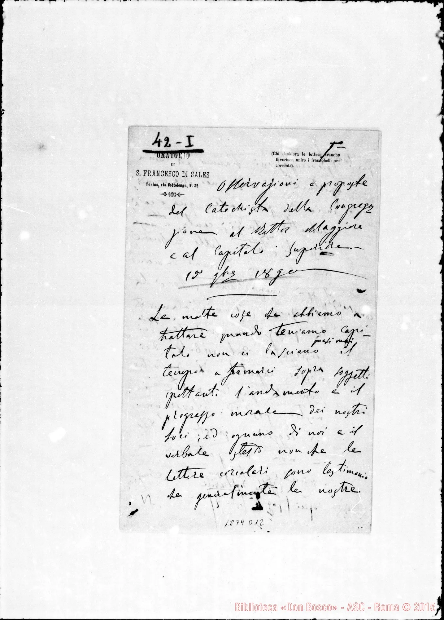 Fotogramma D 12 — D. Bonetti al Rettor Maggiore E Cap. Sup. nel 1890
