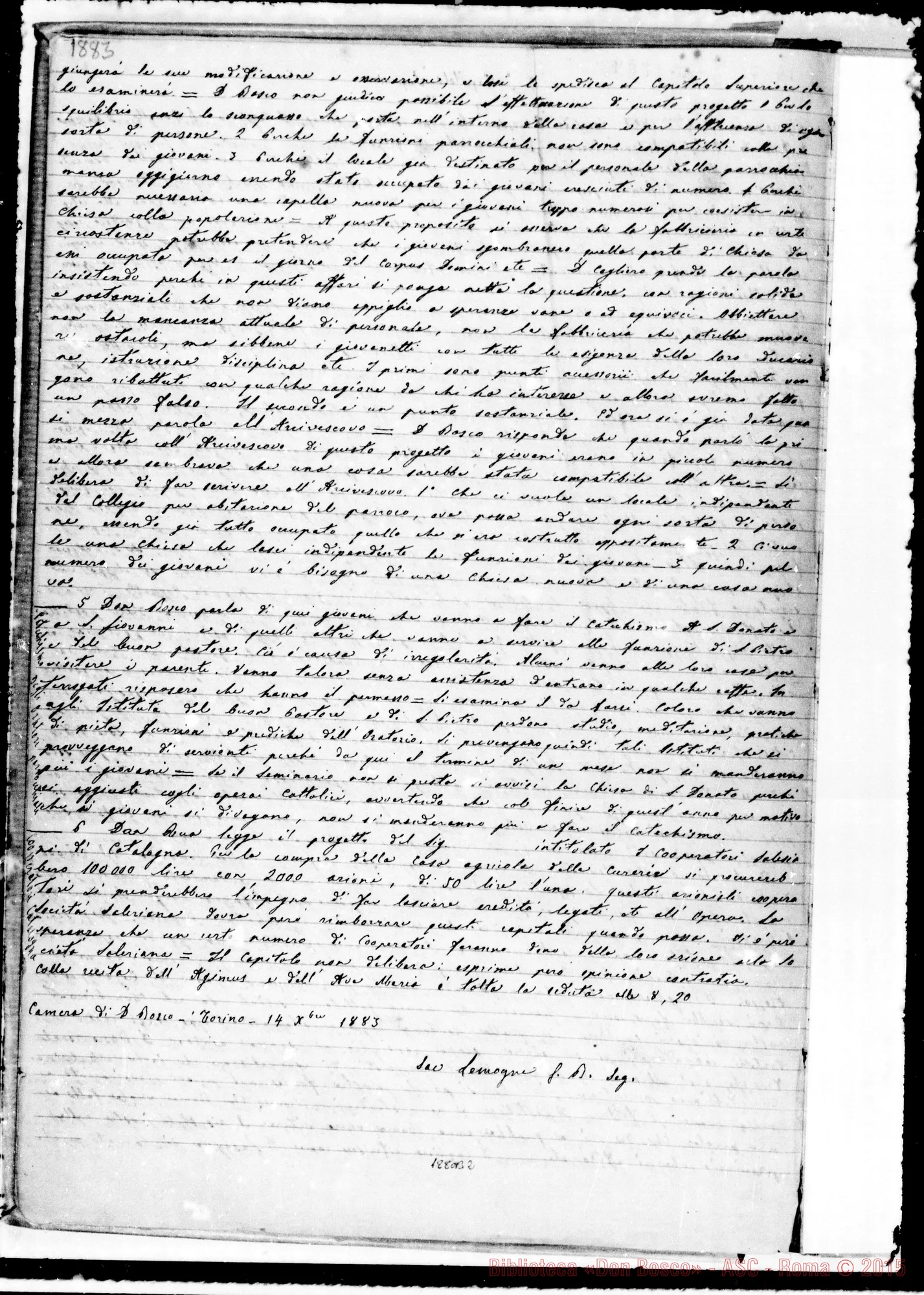 Fotogramma B 2 — Verbali delle Riunioni Capitolari. Vol. I (14-12-1883). Ms. Lemoyne, segr.