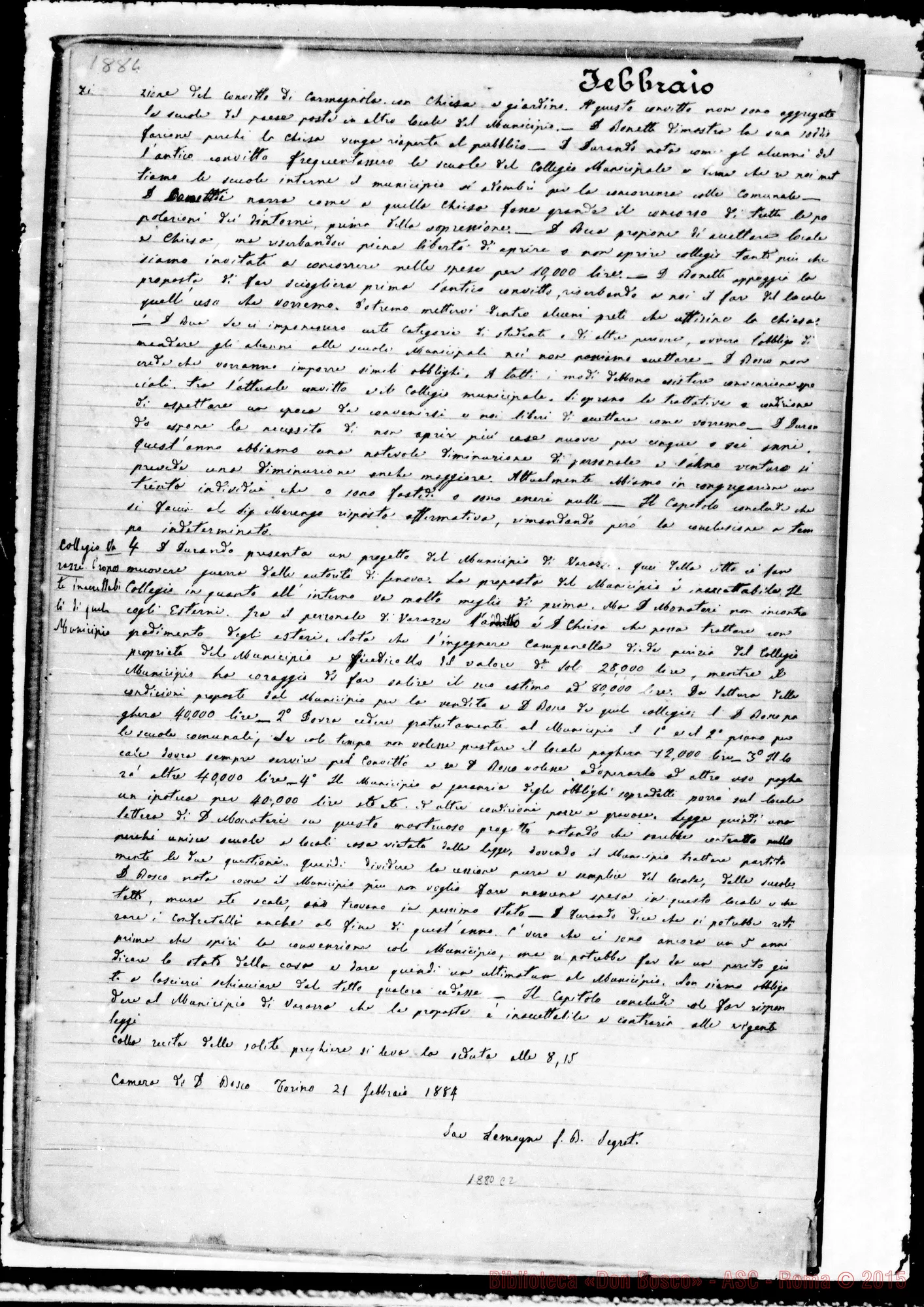 Fotogramma C 2 — Verbali delle Riunioni Capitolari. Vol. I (14-12-1883). Ms. Lemoyne, segr.
