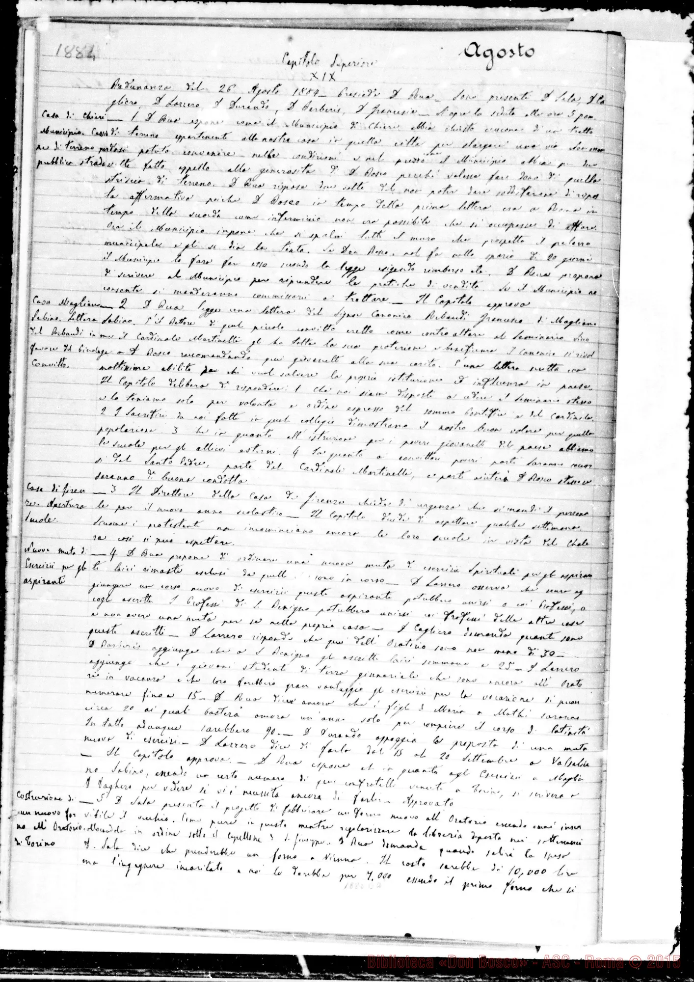 Fotogramma E 2 — Verbali delle Riunioni Capitolari. Vol. I (14-12-1883). Ms. Lemoyne, segr.