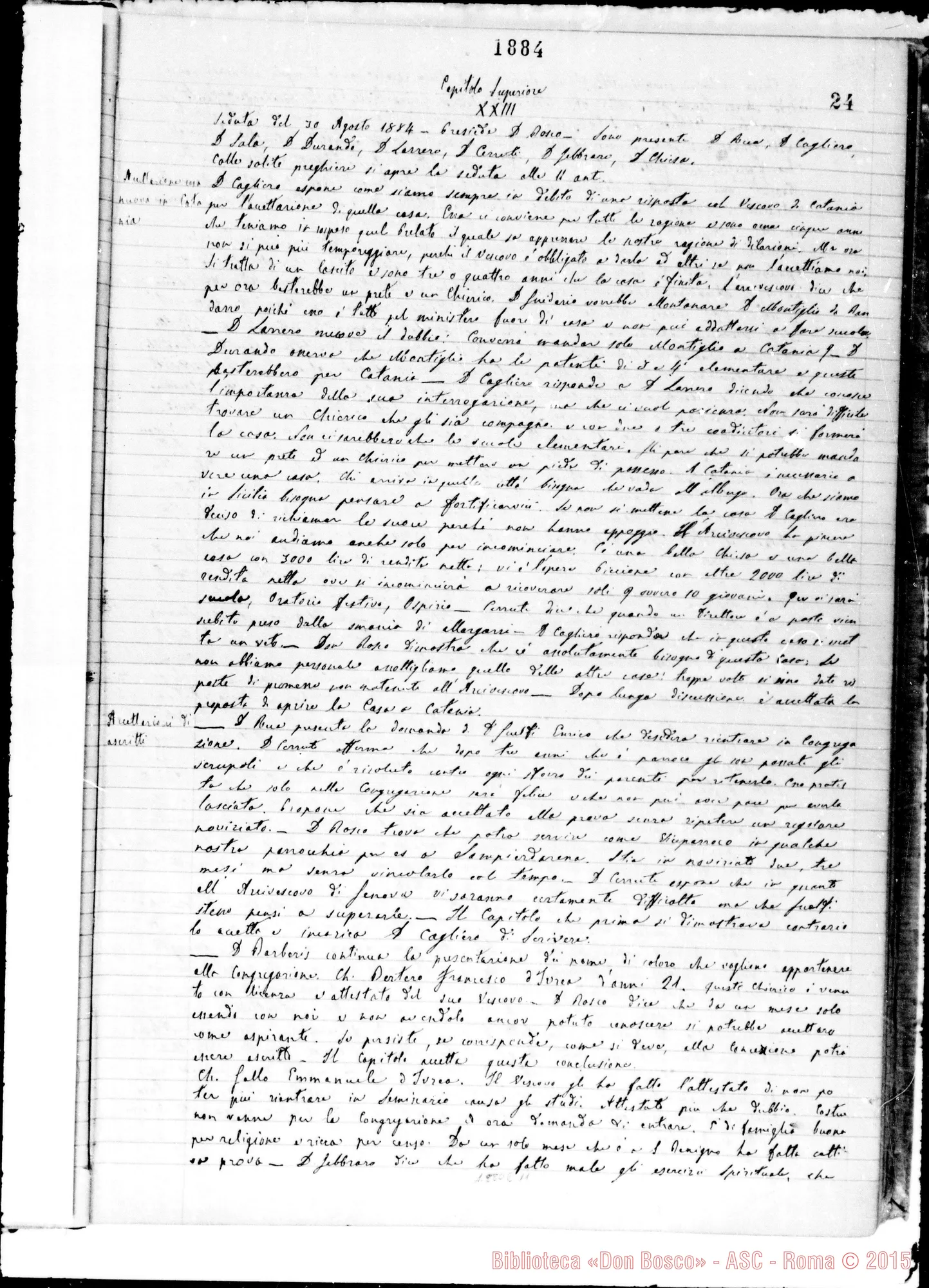 Fotogramma E 11 — Verbali delle Riunioni Capitolari. Vol. I (14-12-1883). Ms. Lemoyne, segr.