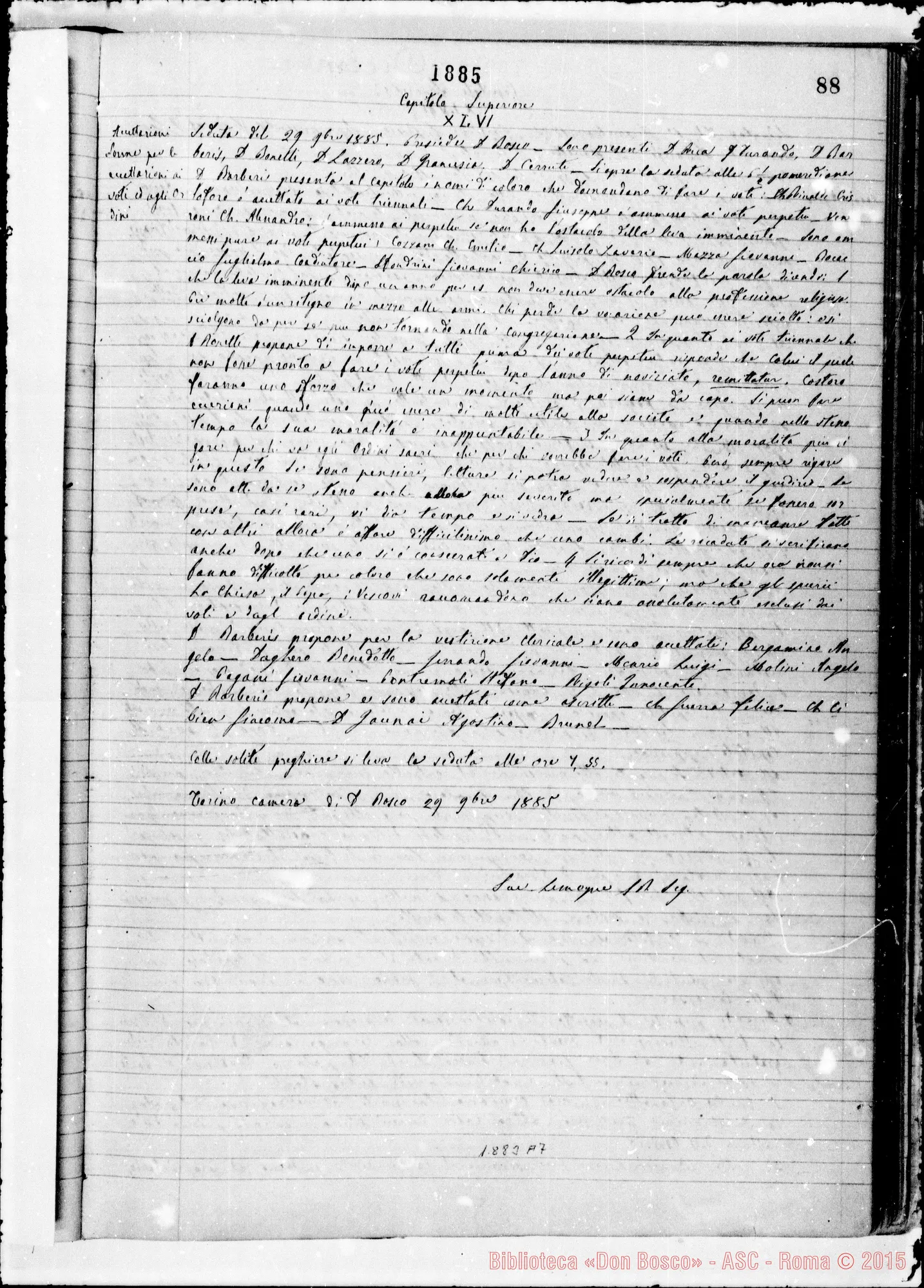 Fotogramma A 7 — Verbali delle Riunioni Capitolari. Vol. I (14-12-1883). Ms. Lemoyne, segr.
