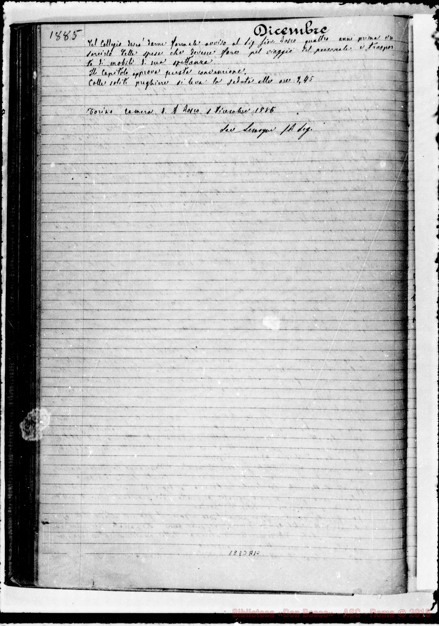 Fotogramma A 10 — Verbali delle Riunioni Capitolari. Vol. I (14-12-1883). Ms. Lemoyne, segr.
