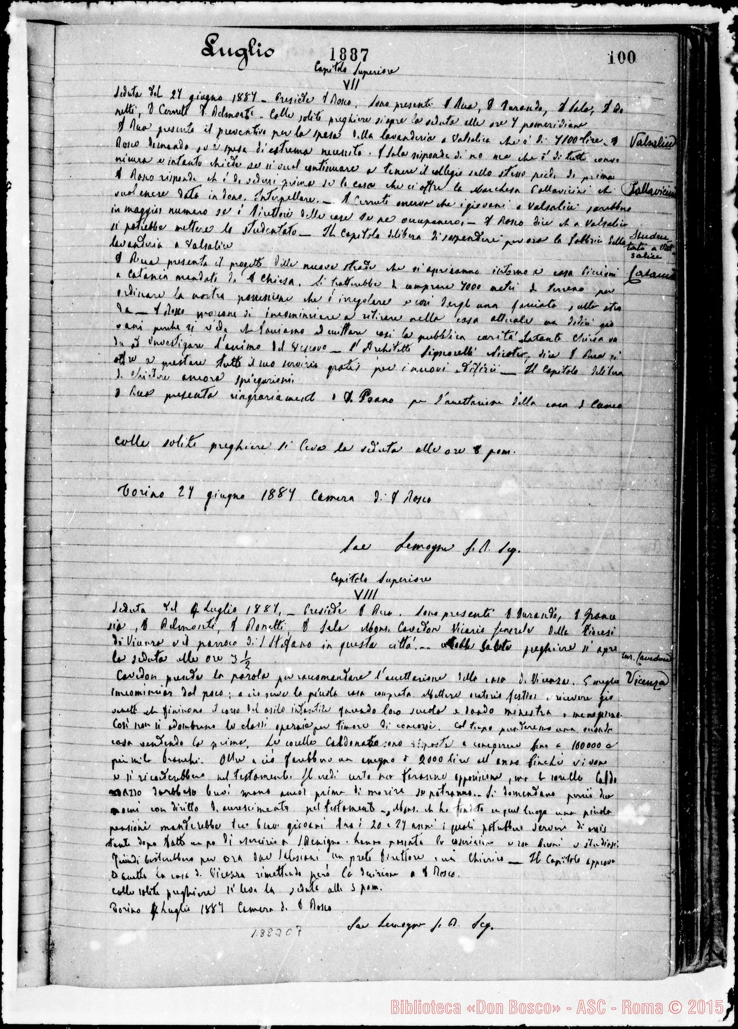 Fotogramma C 7 — Verbali delle Riunioni Capitolari. Vol. I (14-12-1883). Ms. Lemoyne, segr.