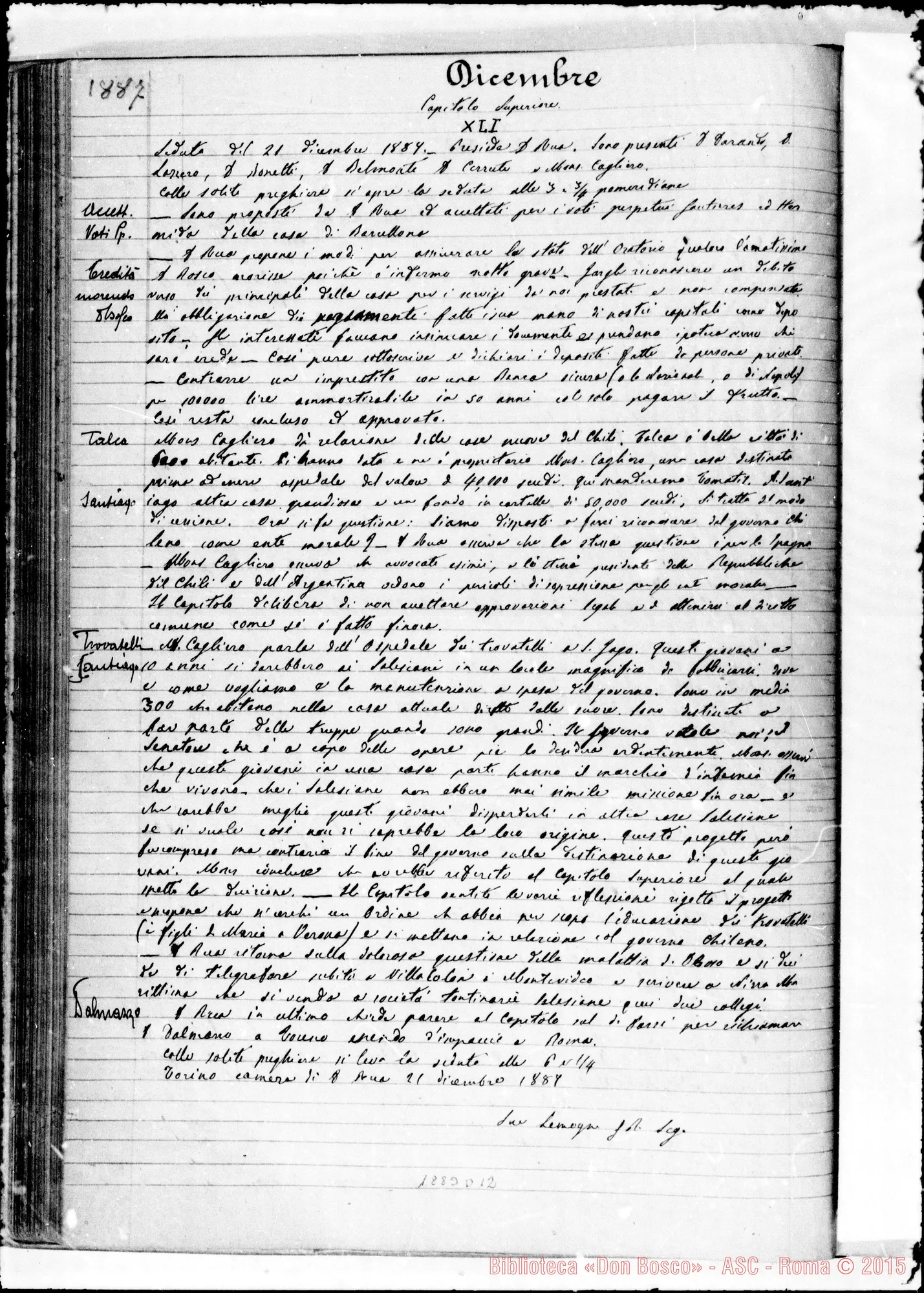 Fotogramma D 12 — Verbali delle Riunioni Capitolari. Vol. I (14-12-1883). Ms. Lemoyne, segr.