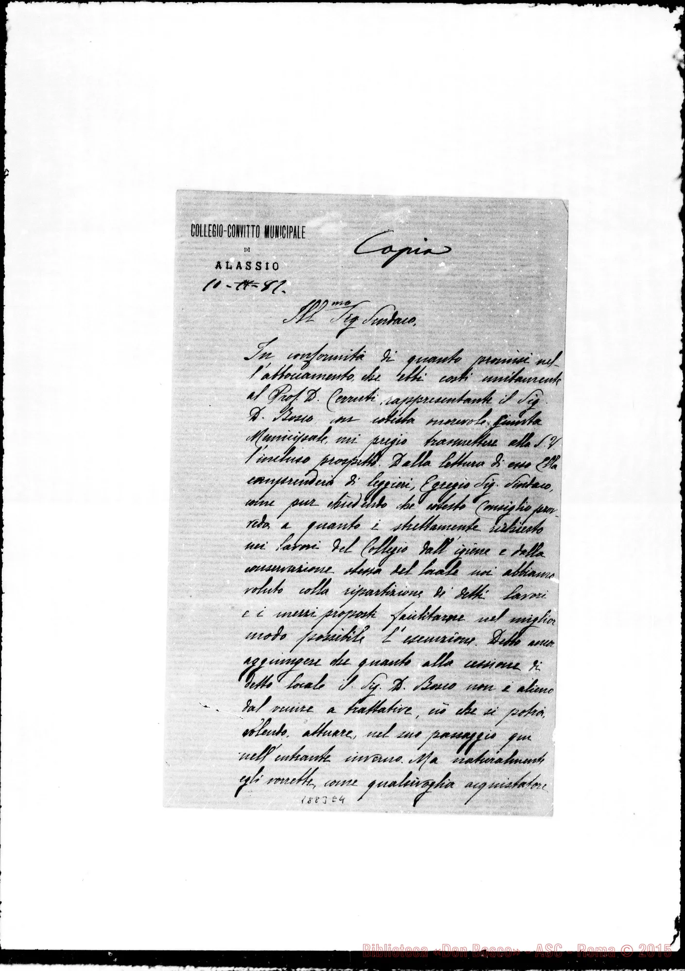 Fotogramma E 4 — Alassio: Copia di lettera al Sindaco. Alla fine autogr. Bosco