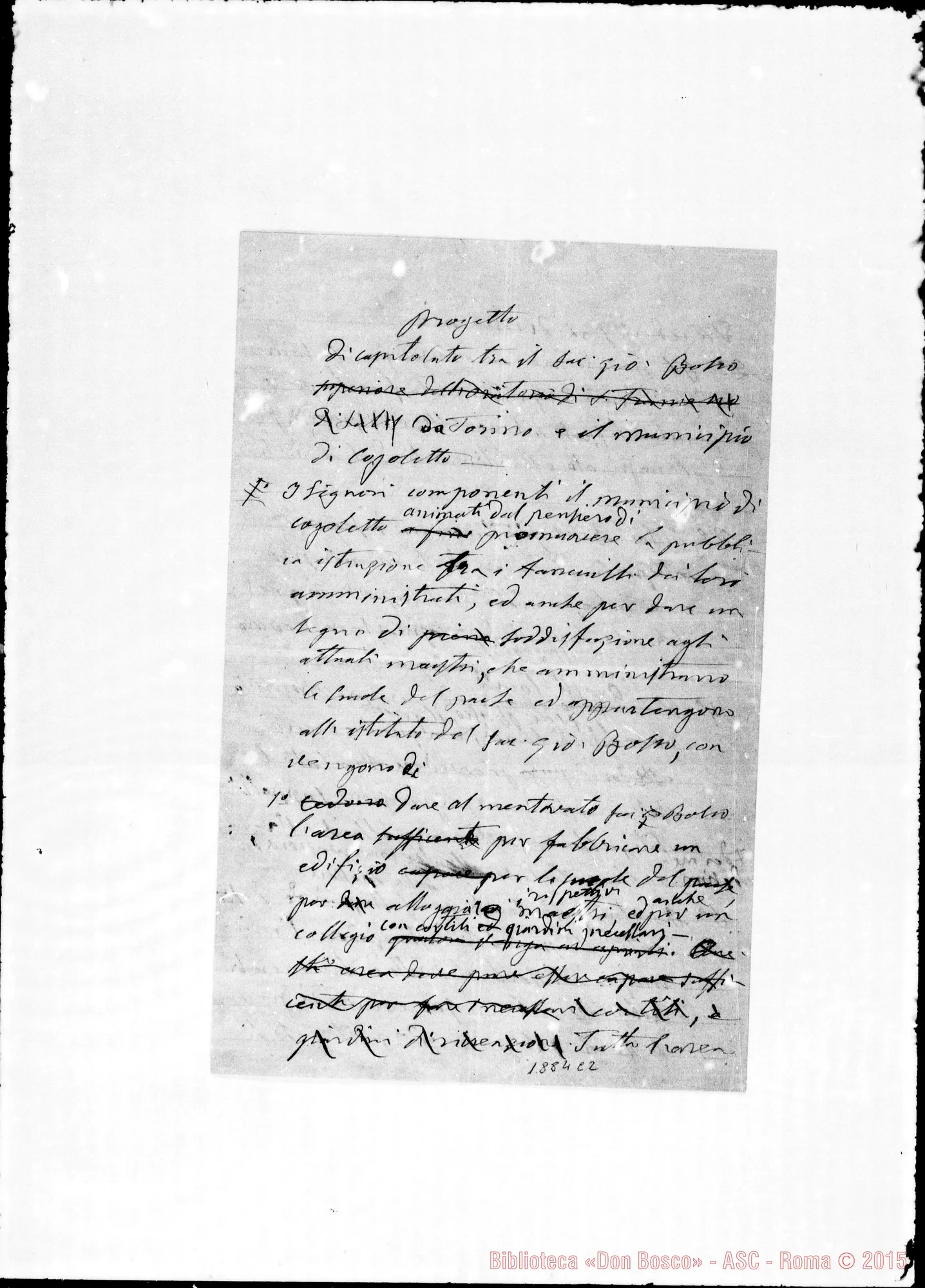 Fotogramma C 2 — Cogoleto: «Progetto di Capitolato…» Ms. autogr. Bosco