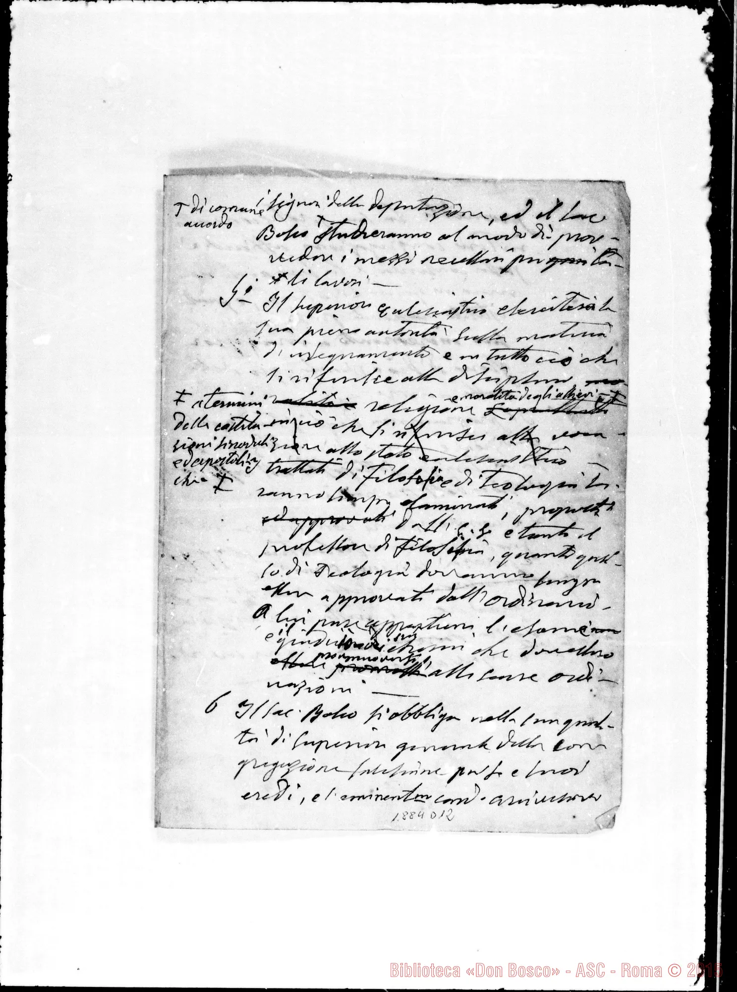 Fotogramma D 12 — «Promemoria per un capitolato… Bilio card…» Ms. autogr. Bosco