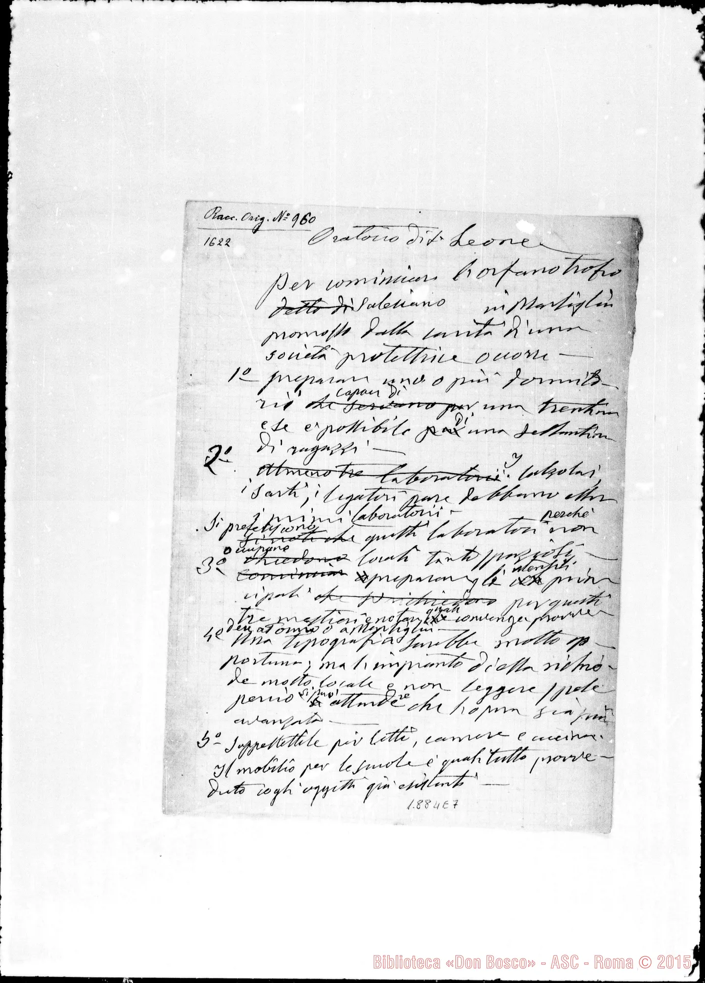 Fotogramma E 7 — Marseille-St. Leon: «Oratorio di S. Leone» Promemoria. Ms. autogr. Bosco