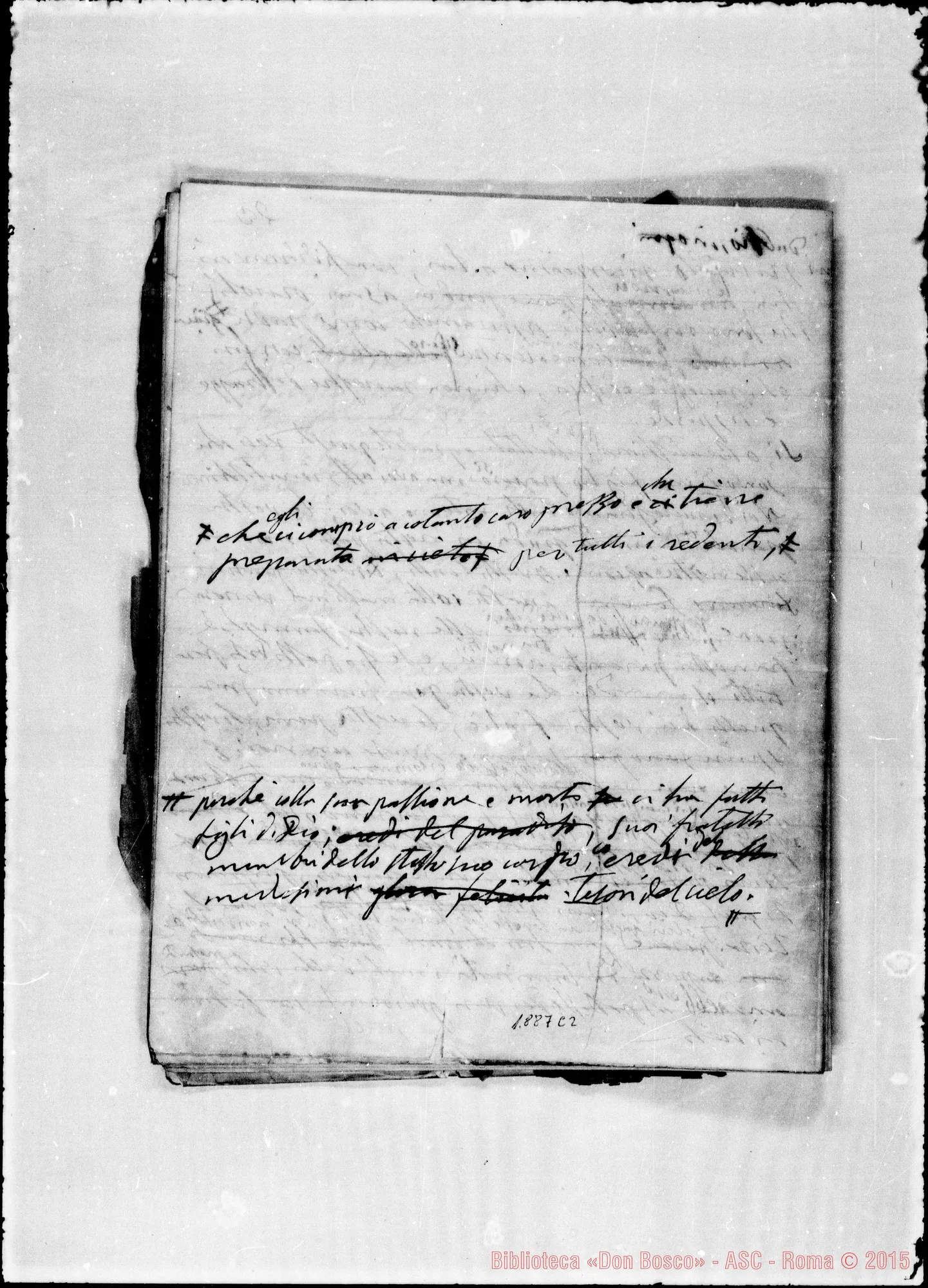 Fotogramma C 2 — Nello stesso documento anteriore, «lo lo espongo…» Ms. autogr. Bosco: discorso sulle sette parole di Gesù tenuto all’Arcadia il Venerdì Santo 1876