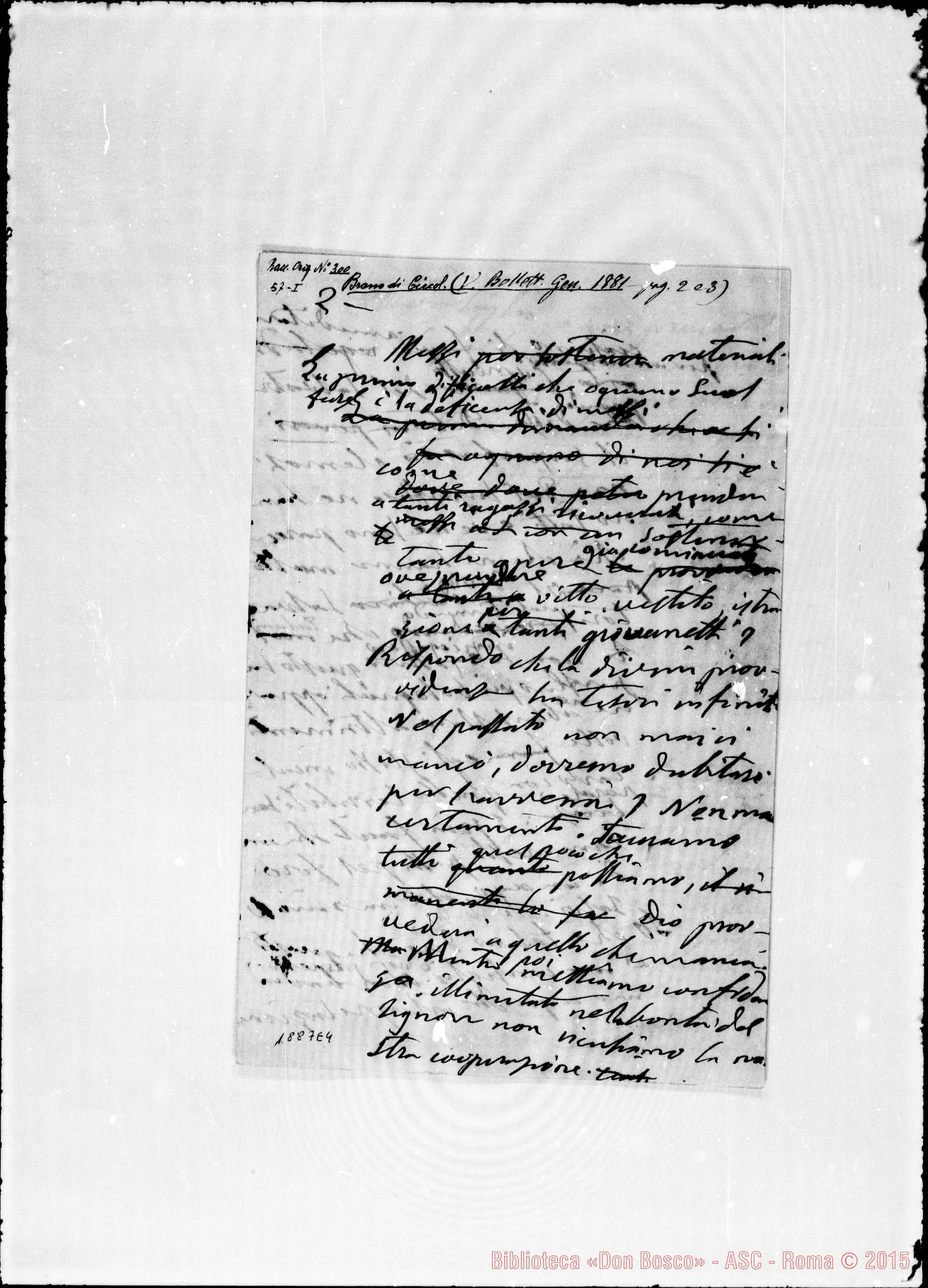 Fotogramma E 4 — «Mezzi materiali…» Ms. autogr. Bosco