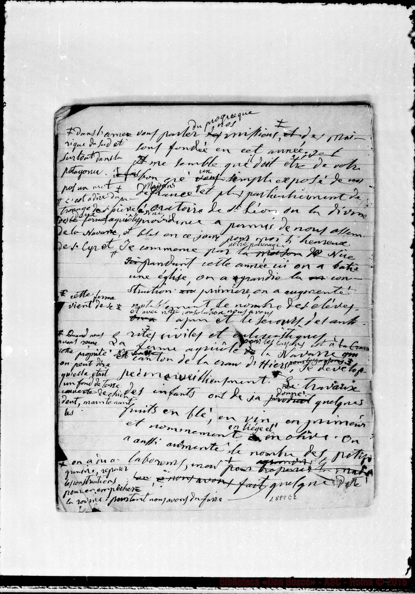 Fotogramma E 2 — Conferenza ai coop. di Marsiglia, 17-2-1881. Ms. autogr. Bosco in gran parte