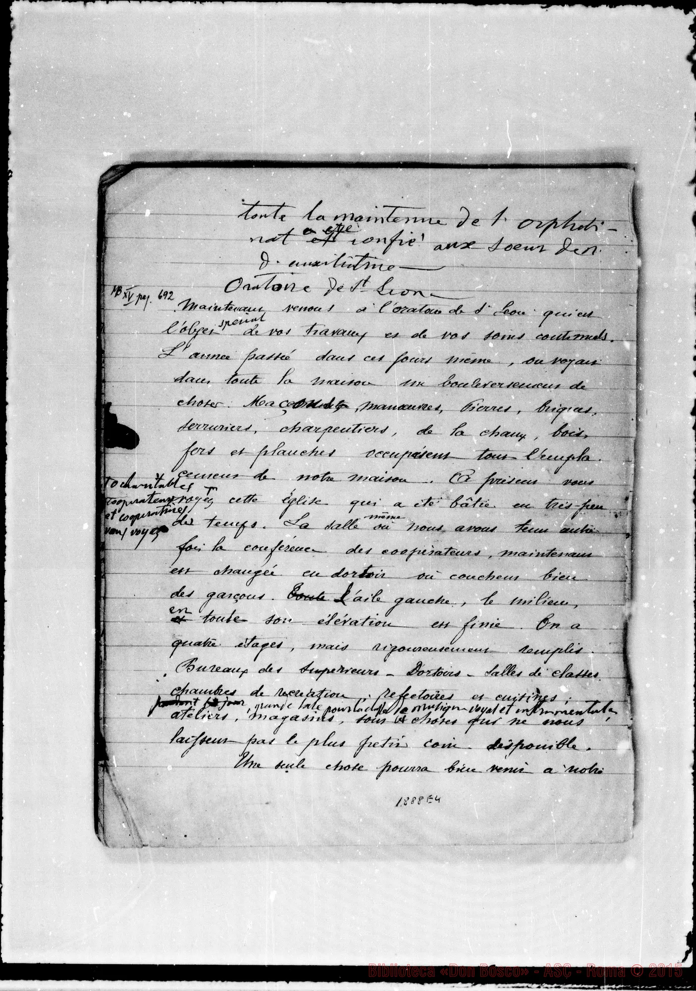 Fotogramma E 4 — Conferenza ai coop. di Marsiglia, 17-2-1881. Ms. autogr. Bosco in gran parte