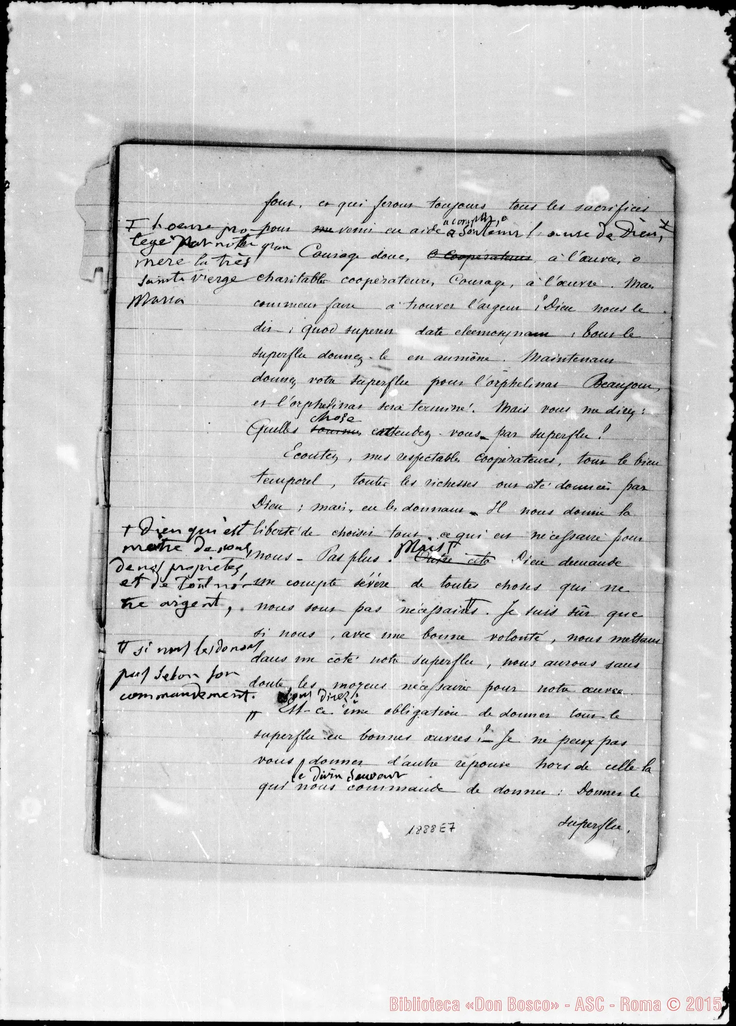 Fotogramma E 7 — Conferenza ai coop. di Marsiglia, 17-2-1881. Ms. autogr. Bosco in gran parte