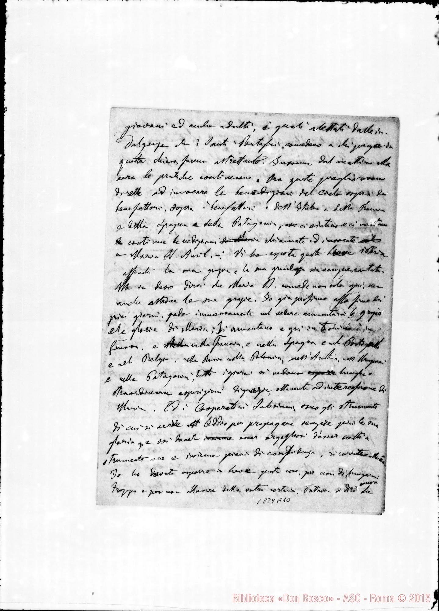 Fotogramma A 10 — Conf. ai coop. nella Chiesa di M. Ausiliatrice, 23-5-1884. Minuta di Bonetti