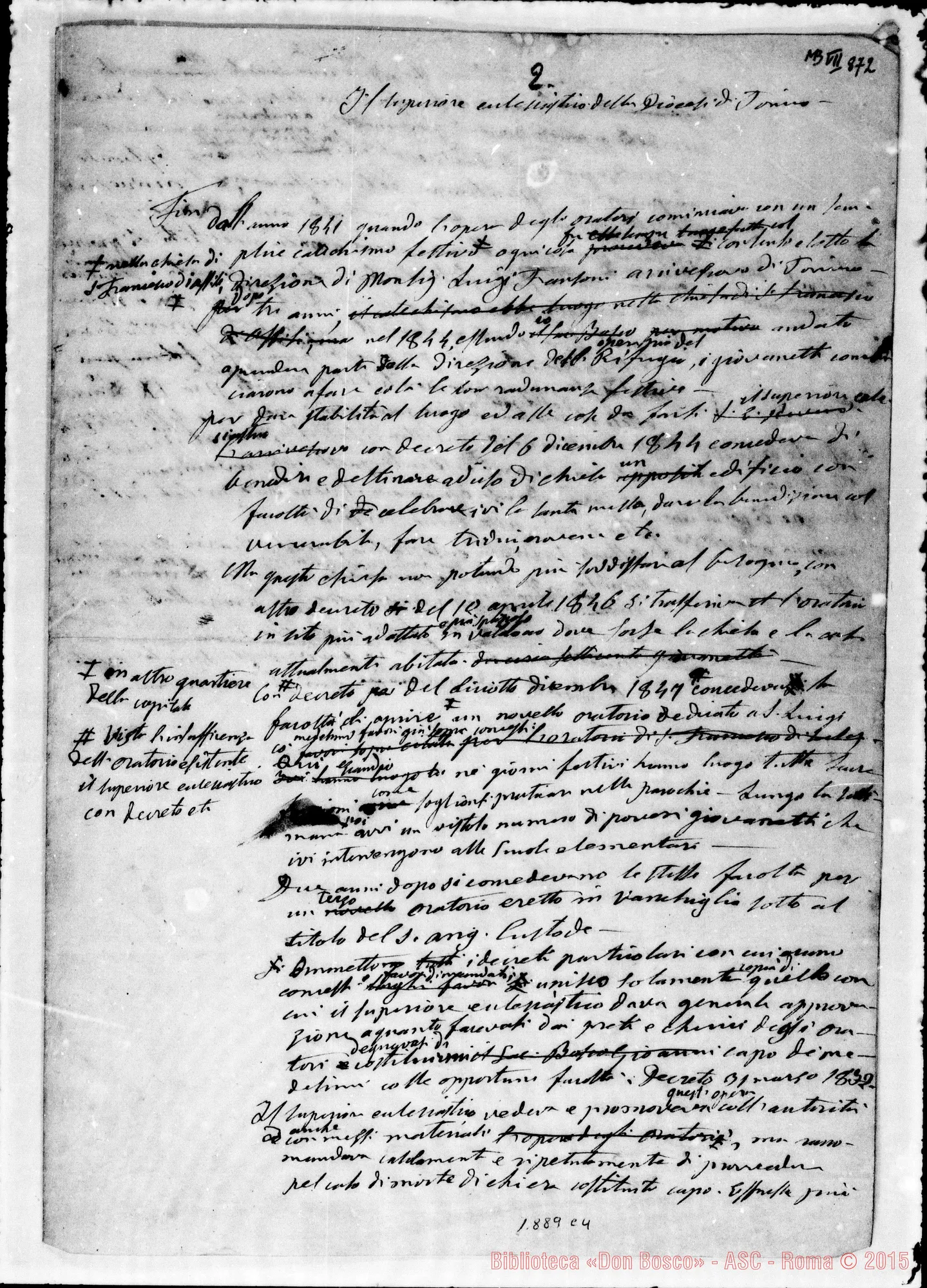 Fotogramma C 4 — «Cose da notarsi intorno alle Costituzioni…» Ms. autogr. Bosco (1864)