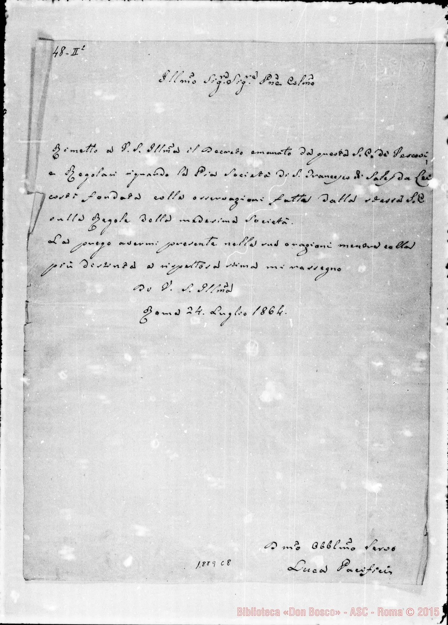 Fotogramma C 8 — Luca Pacifici: lettera di presentazione (febbraio 1864)