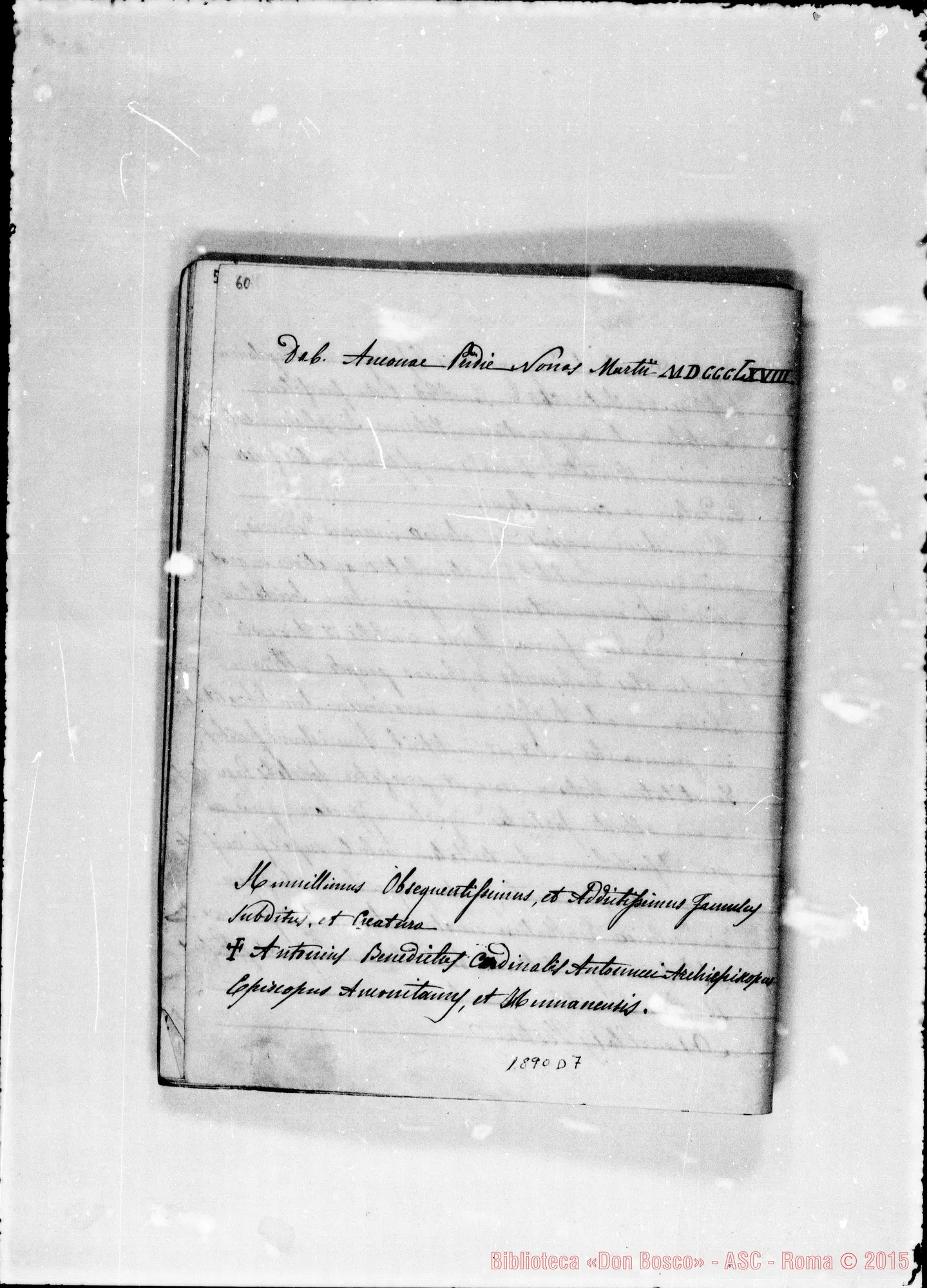 Fotogramma D 7 — Commendatizie di parecchi vescovi E cardinali. Quaderno ms. Berto. Copia