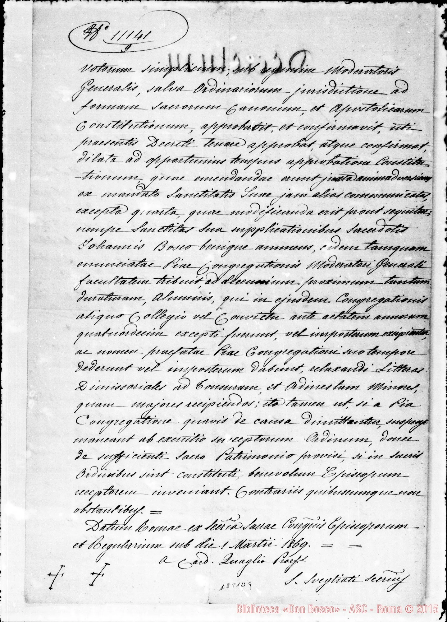 Fotogramma D 9 — Decretum adprovationis. Copia. Firma Svegliati