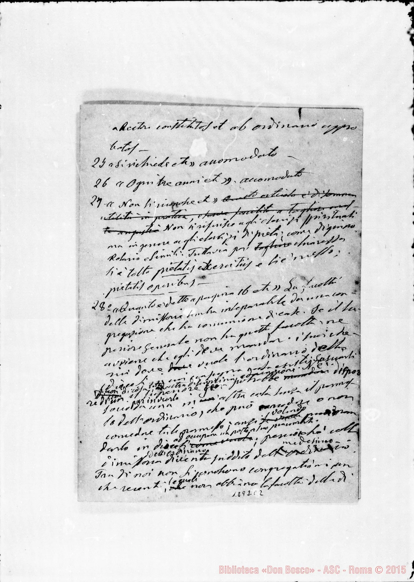 Fotogramma C 2 — «Osservazioni sulle costituzioni. Le tredici animadversioni…» Ms. autogr. Bosco