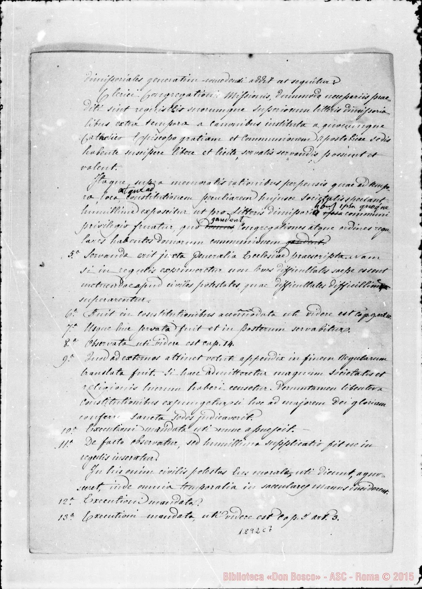 Fotogramma C 7 — «De Reguiis Societatis Salesianae aliqua declaratio». Copia Ms. con correz. autogr. Bosco