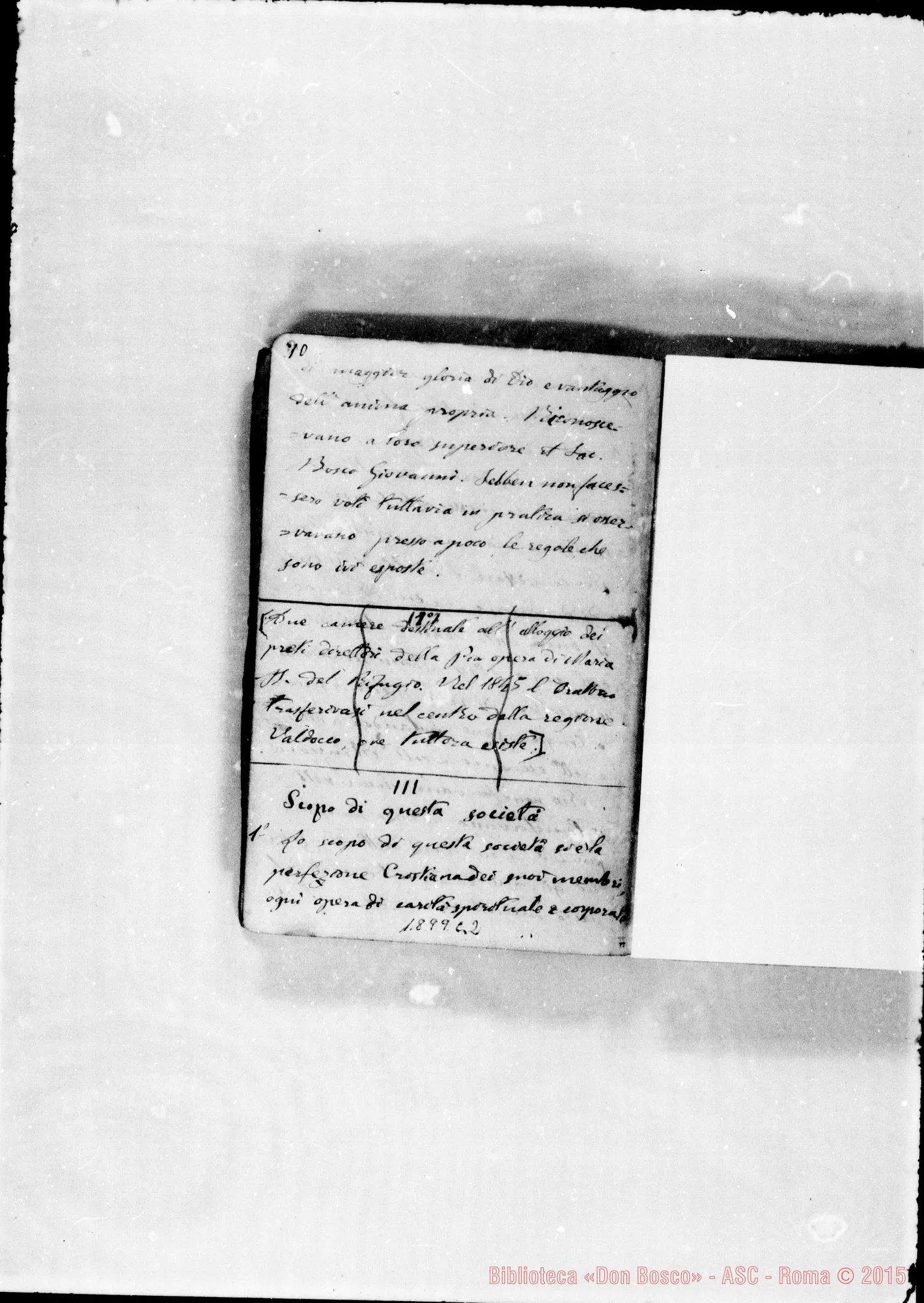 Fotogramma C 2 — Quaderno contenendo: Regolamento antico, circolari di D. Bosco, deliberazioni prese nelle conferenze E Capitoli, elenco dei soci…