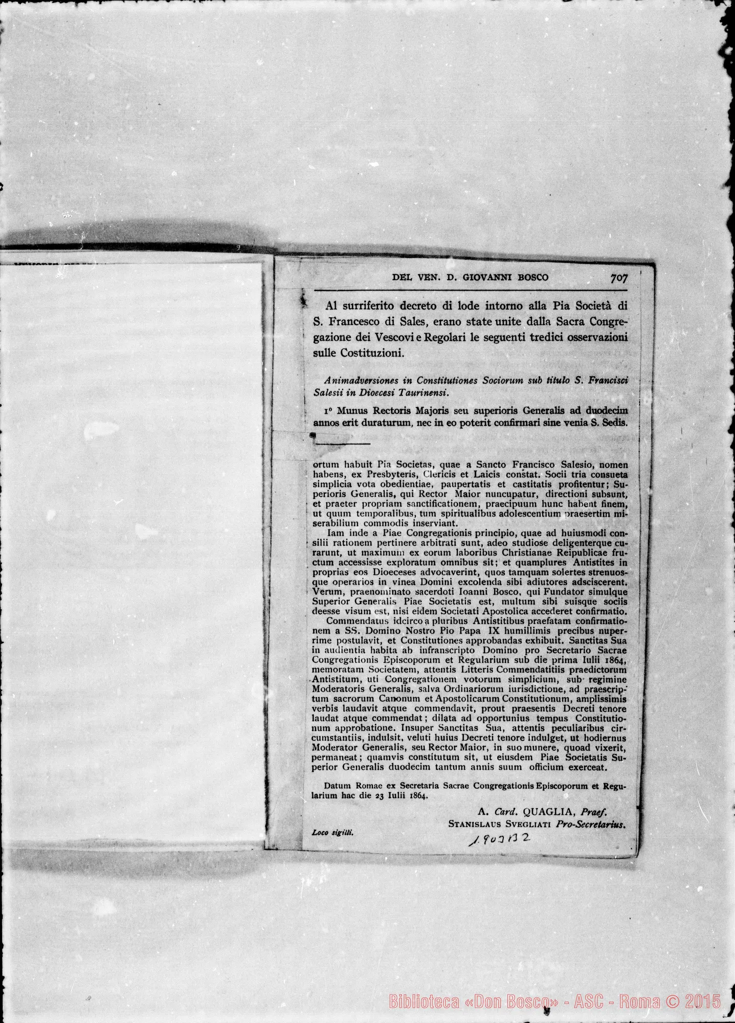 Fotogramma B 2 — Decretum laudis. Animadversiones. Stampato