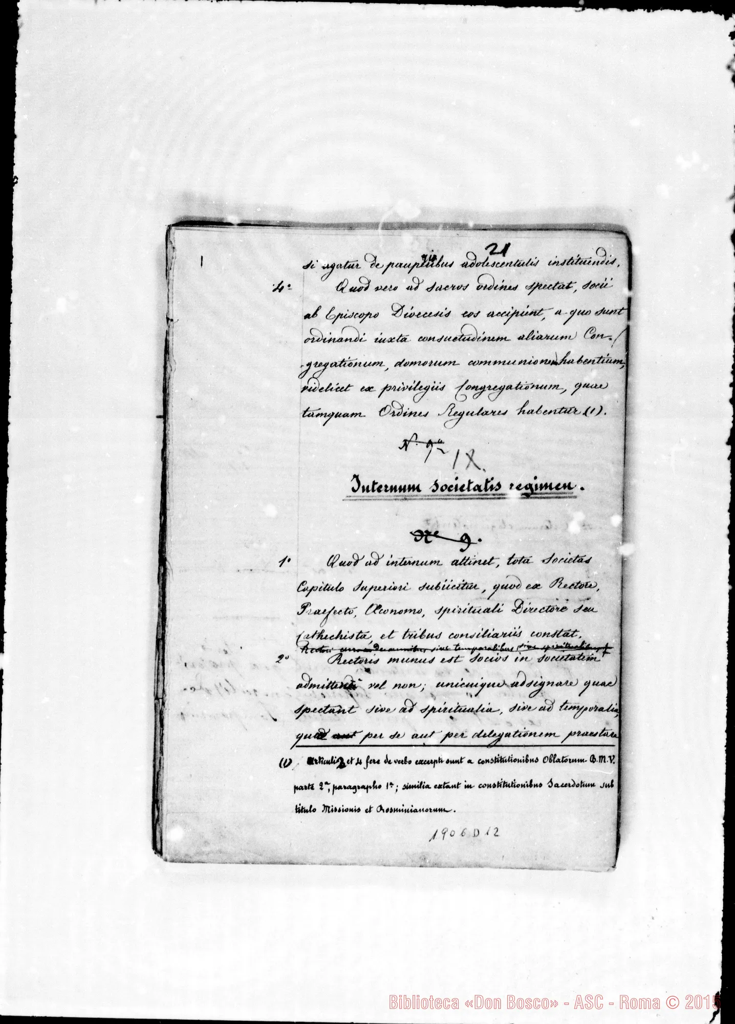 Fotogramma D 12 — Redazione latina manoscritta con correz. autogr. Bosco