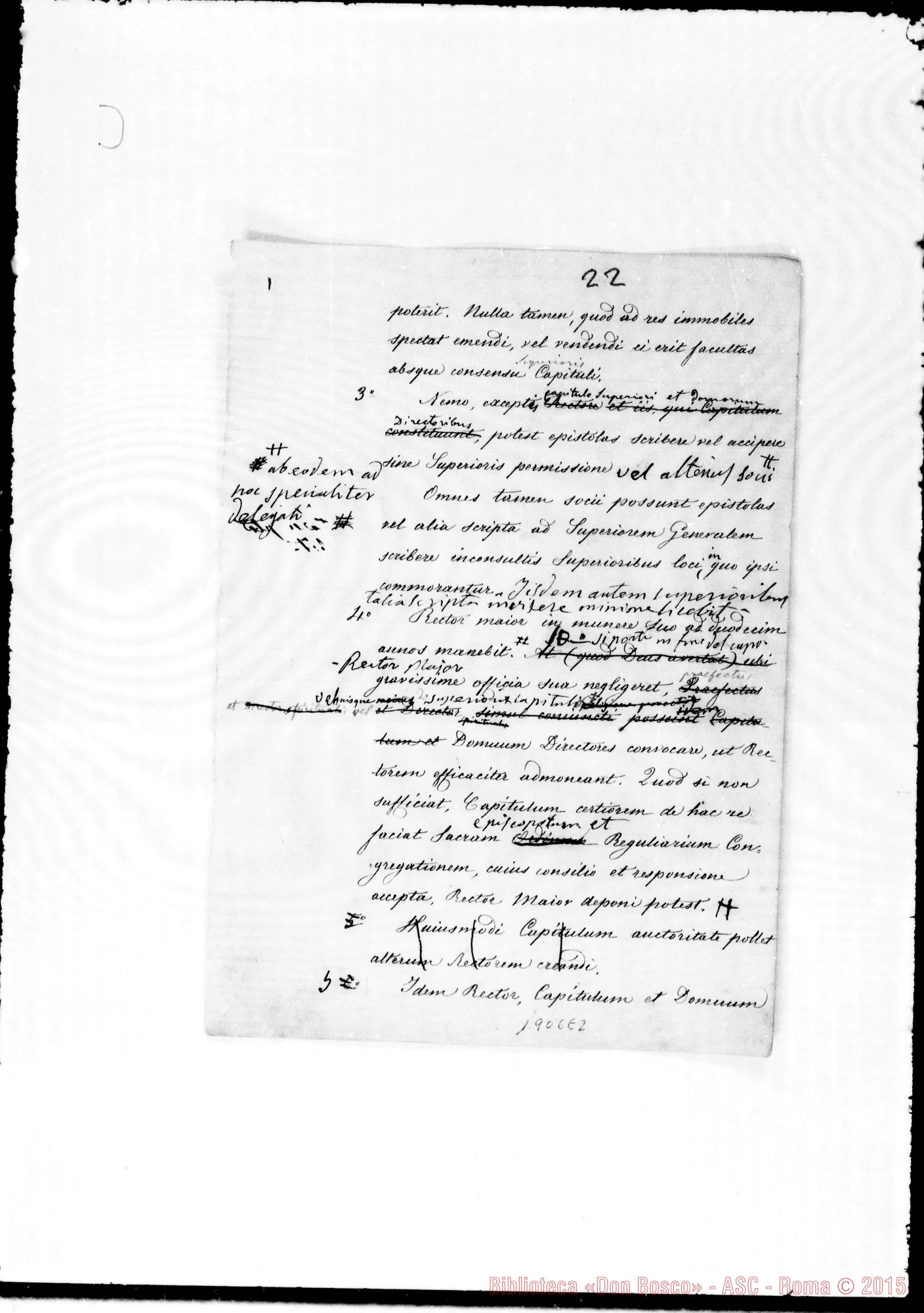 Fotogramma E 2 — Redazione latina manoscritta con correz. autogr. Bosco