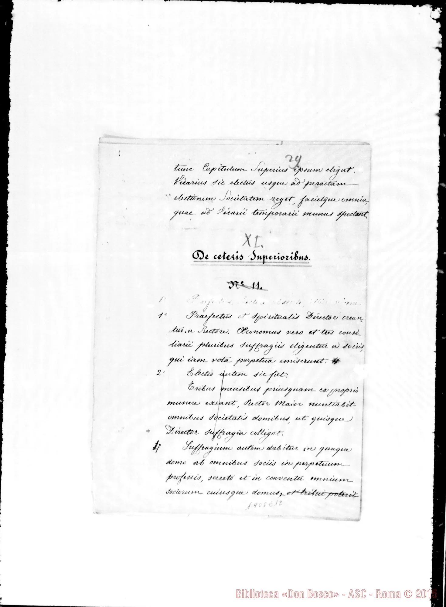 Fotogramma E 12 — Redazione latina manoscritta con correz. autogr. Bosco