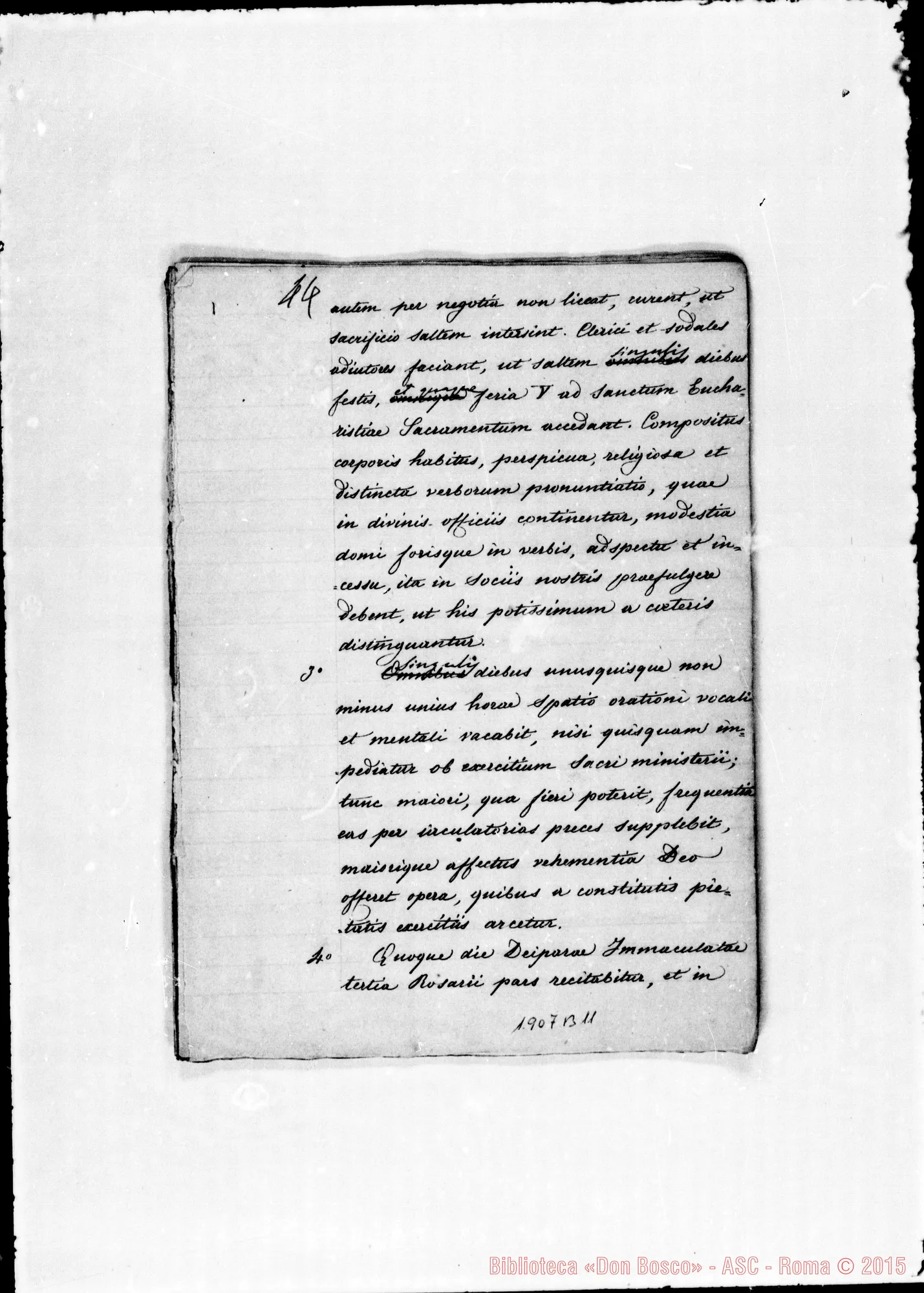 Fotogramma B 11 — Redazione latina manoscritta con correz. autogr. Bosco
